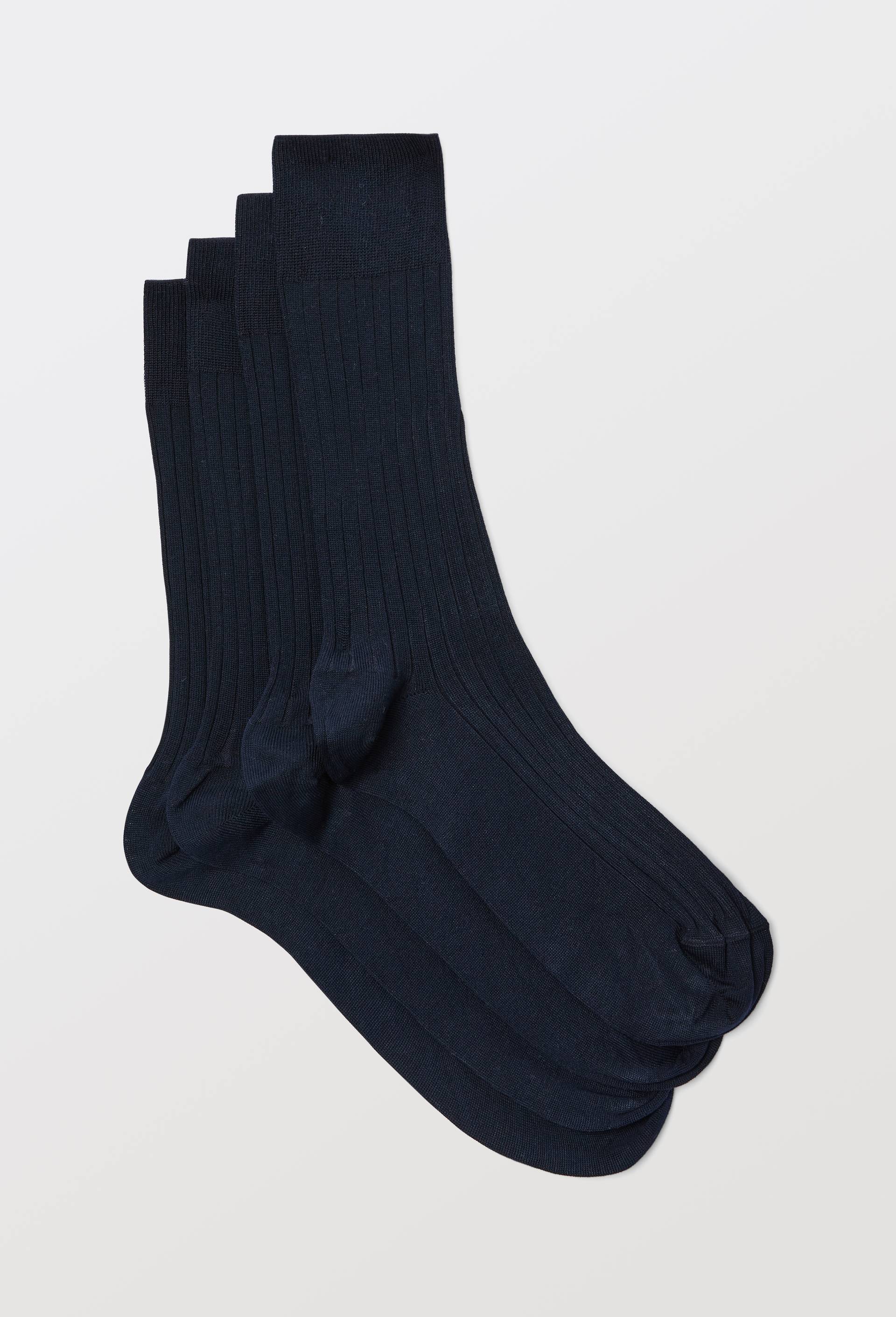Lot de 2 chaussettes &agrave; c&ocirc;tes en fil d'&eacute;cosse en coton, Bleu fonc&eacute;, large image number 0