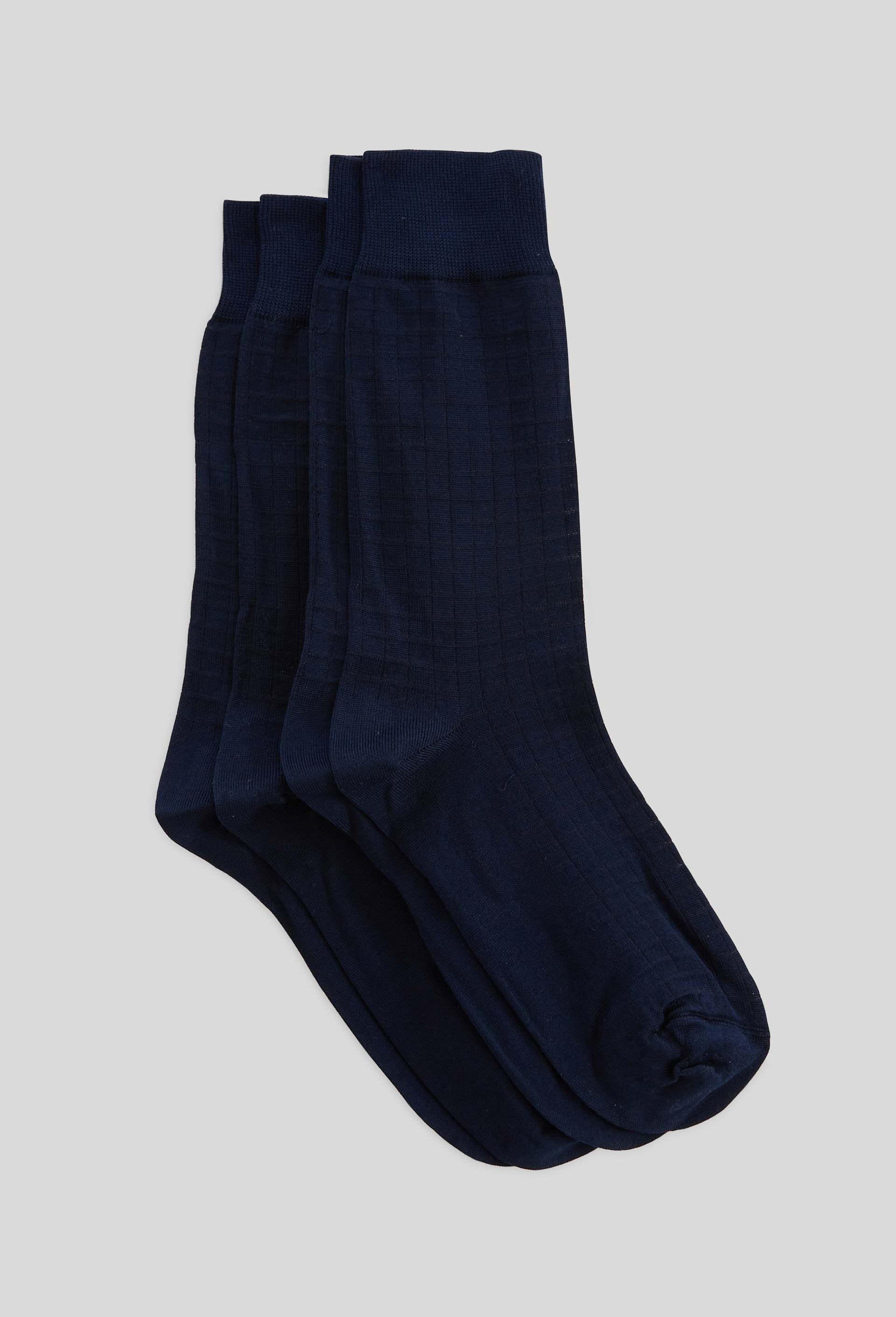 Lot de 2 chaussettes en fil d'&eacute;cosse &agrave; carreaux, Bleu fonc&eacute;, large image number 0