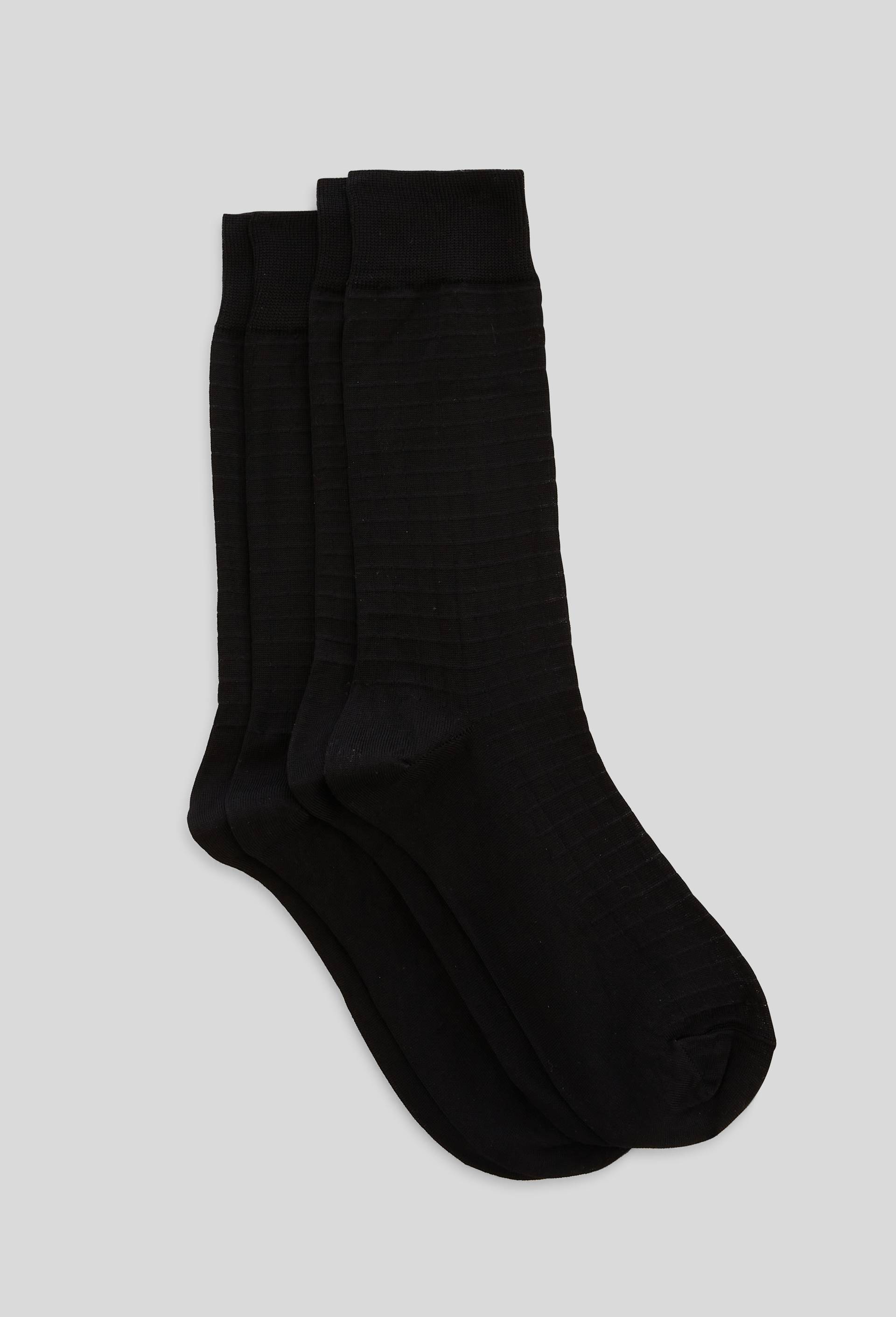 Lot de 2 chaussettes en fil d'&eacute;cosse &agrave; carreaux, Noir, large image number 0