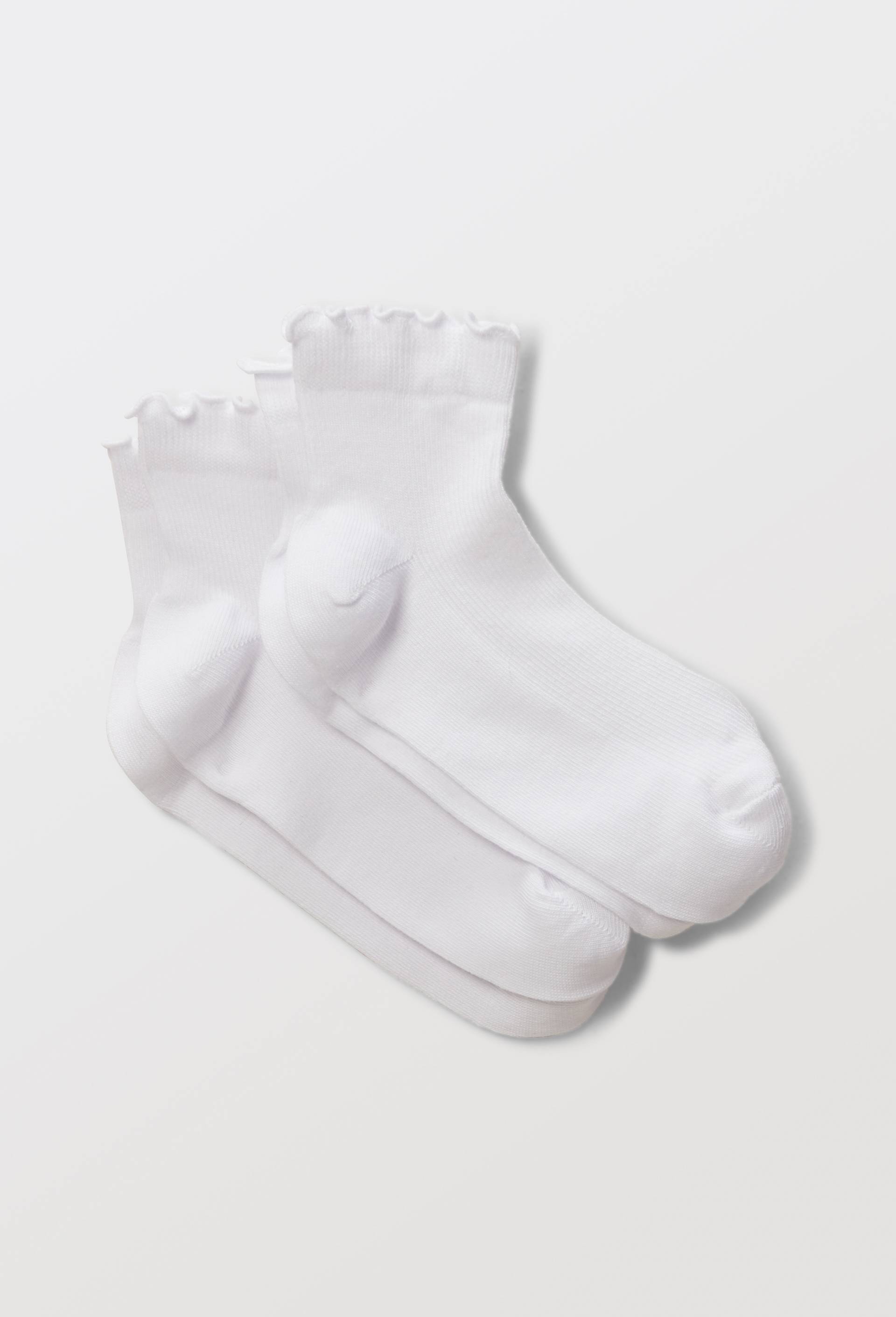Lot de 2 paires de socquettes &agrave; bord fantaisie en coton, Blanc, swatch image