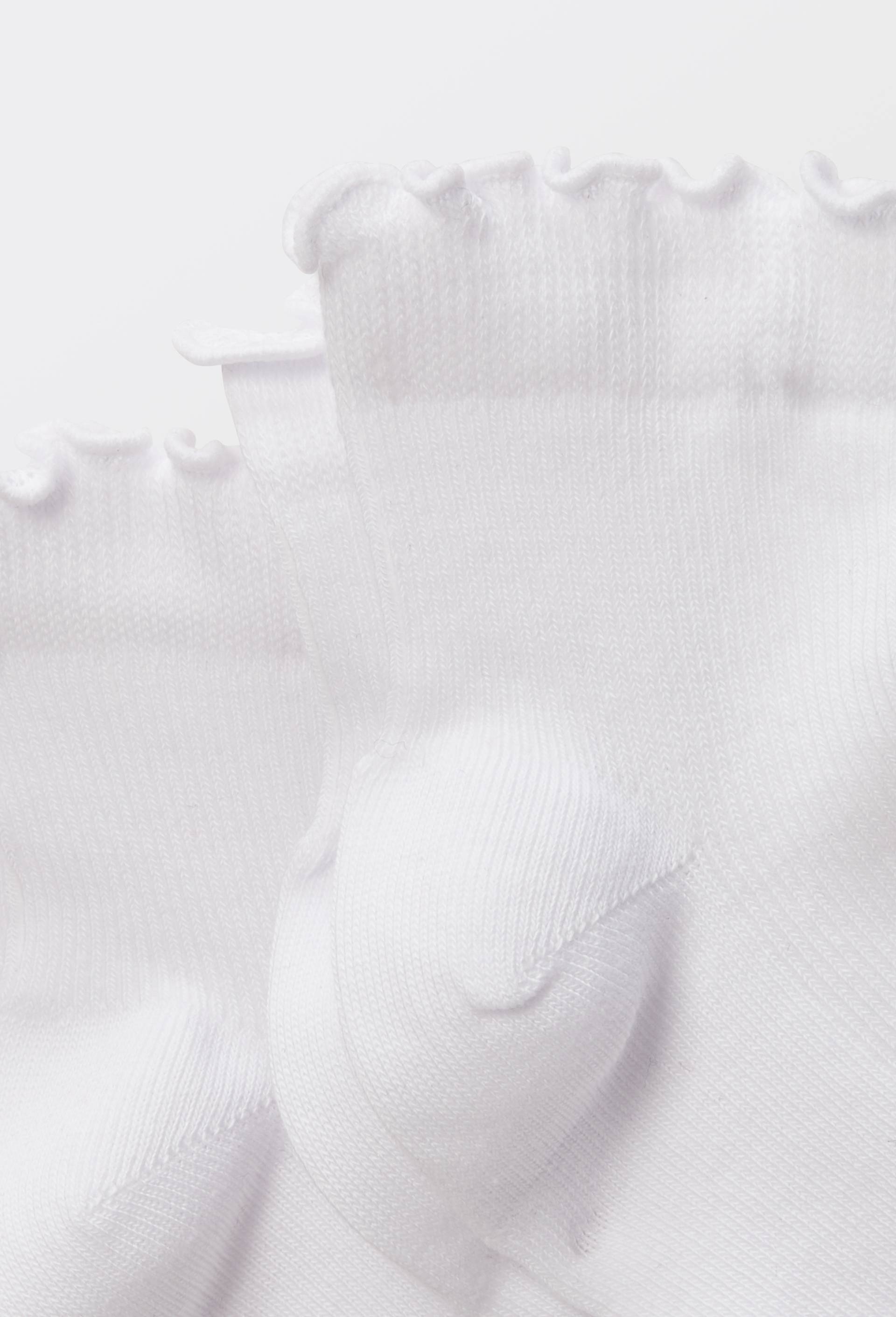 Lot de 2 paires de socquettes &agrave; bord fantaisie en coton, Blanc, large image number 1