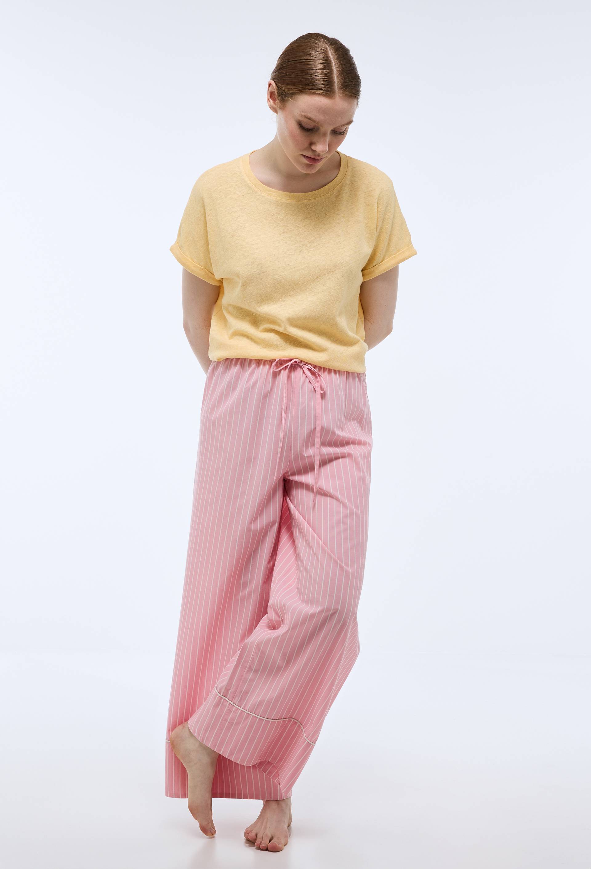 Pantalon ray&eacute; en coton bio GOTS, Rose, large image number 0