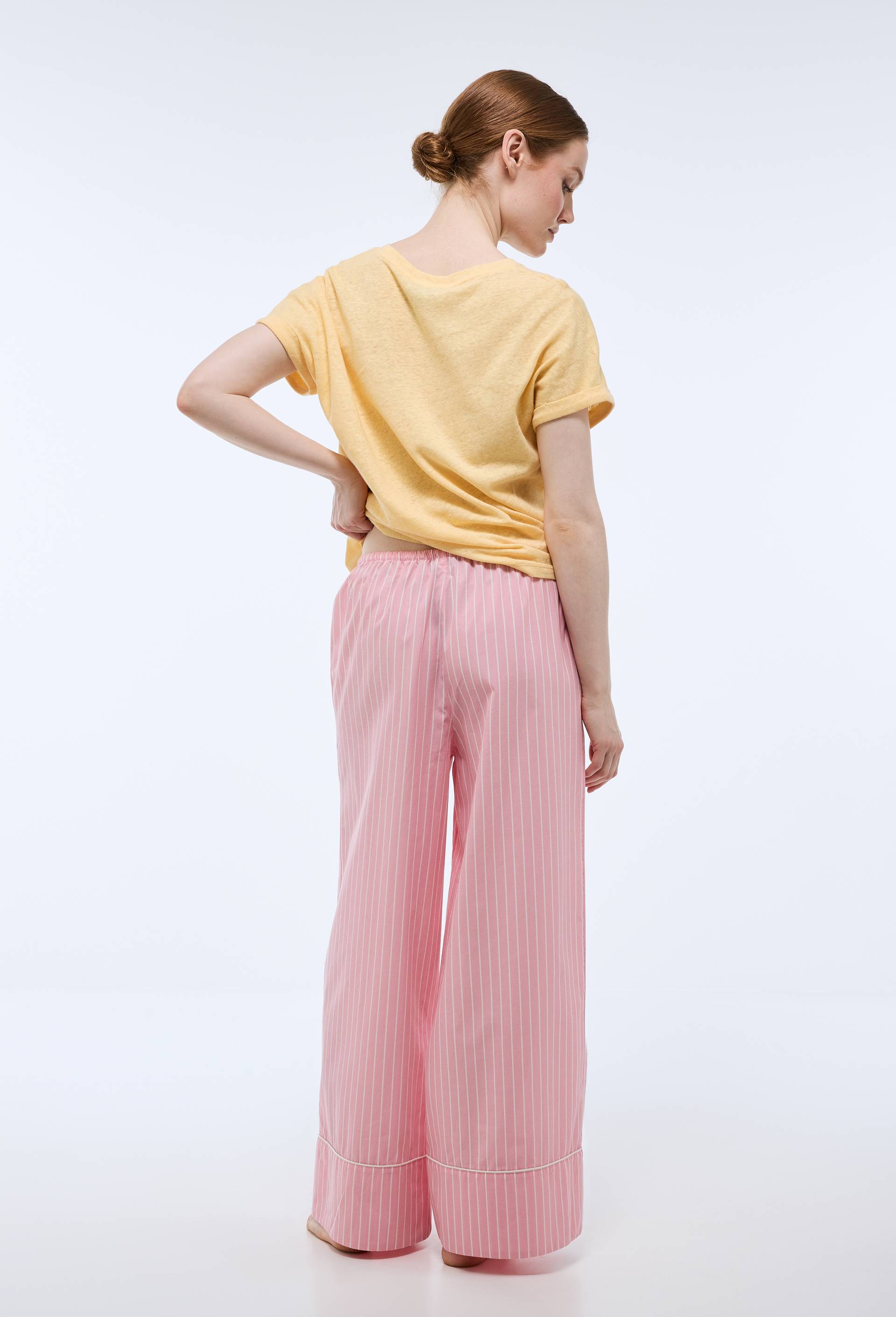 Pantalon ray&eacute; en coton bio GOTS, Rose, large image number 1