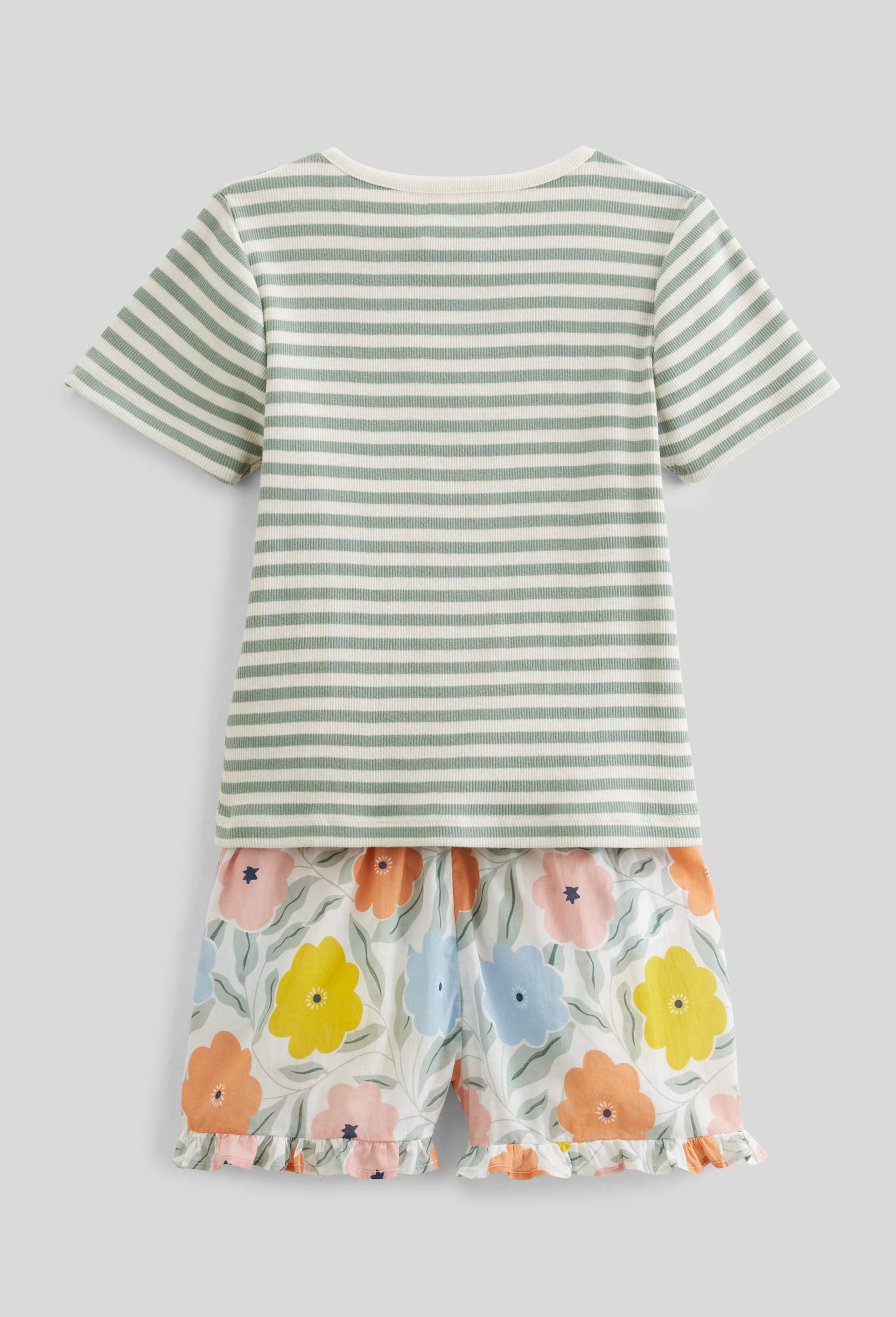 Pyjama chemise short rayé et imprimé en coton BIO GOTS, Beige clair, large image number 1