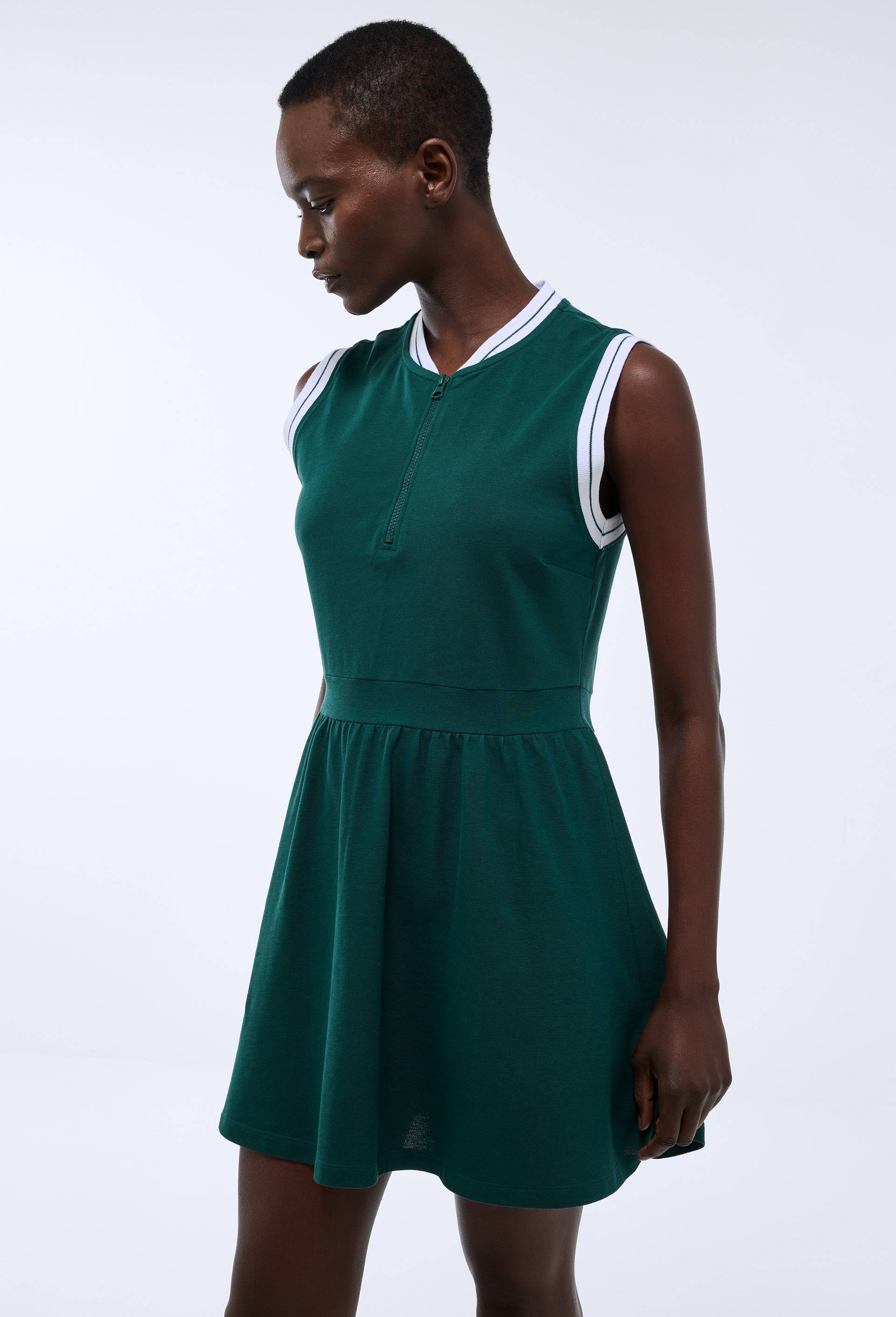 Robe polo sans manches unie en coton BIO, Vert fonc&eacute;, large image number 1.0