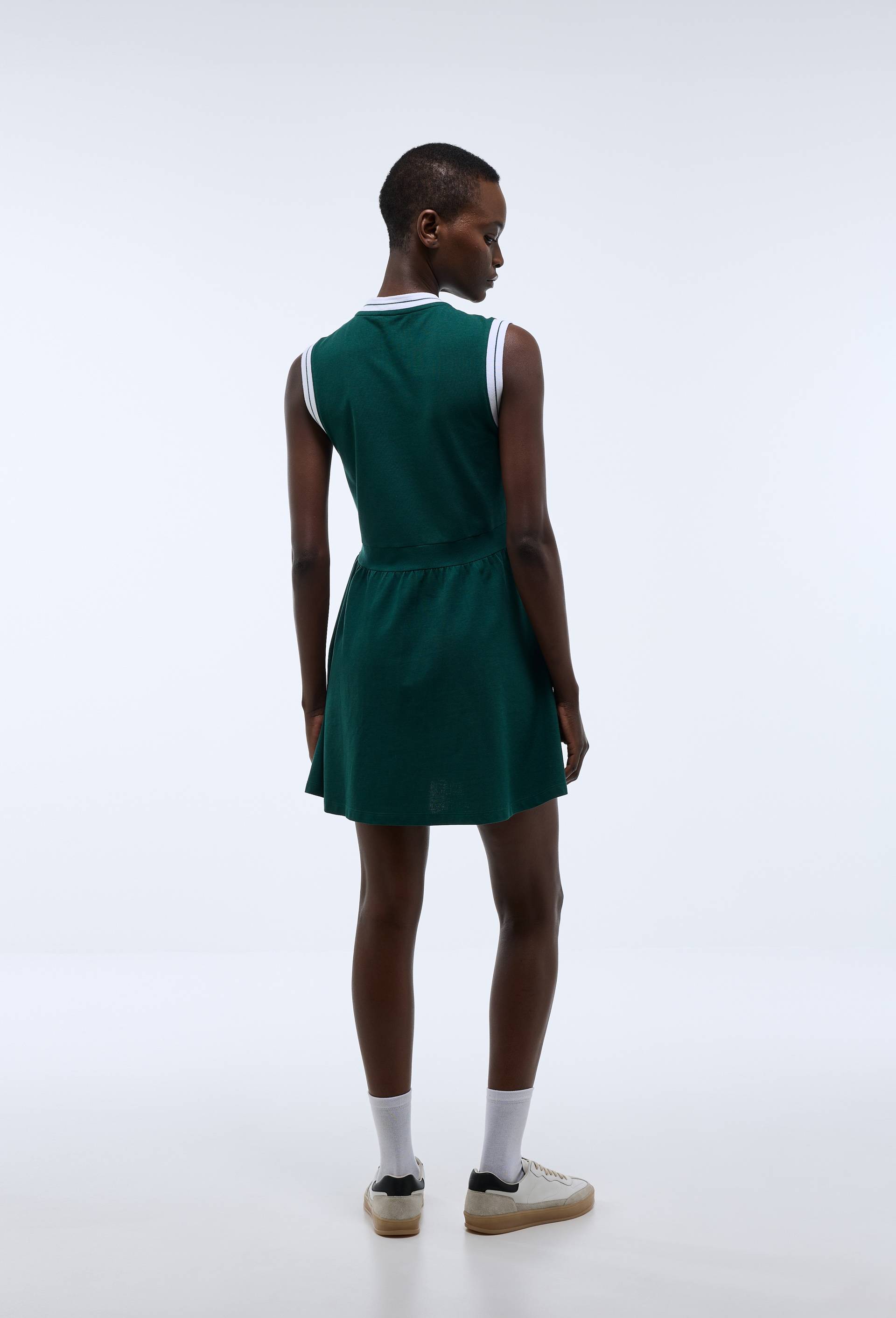 Robe polo sans manches unie en coton BIO, Vert fonc&eacute;, large image number 2