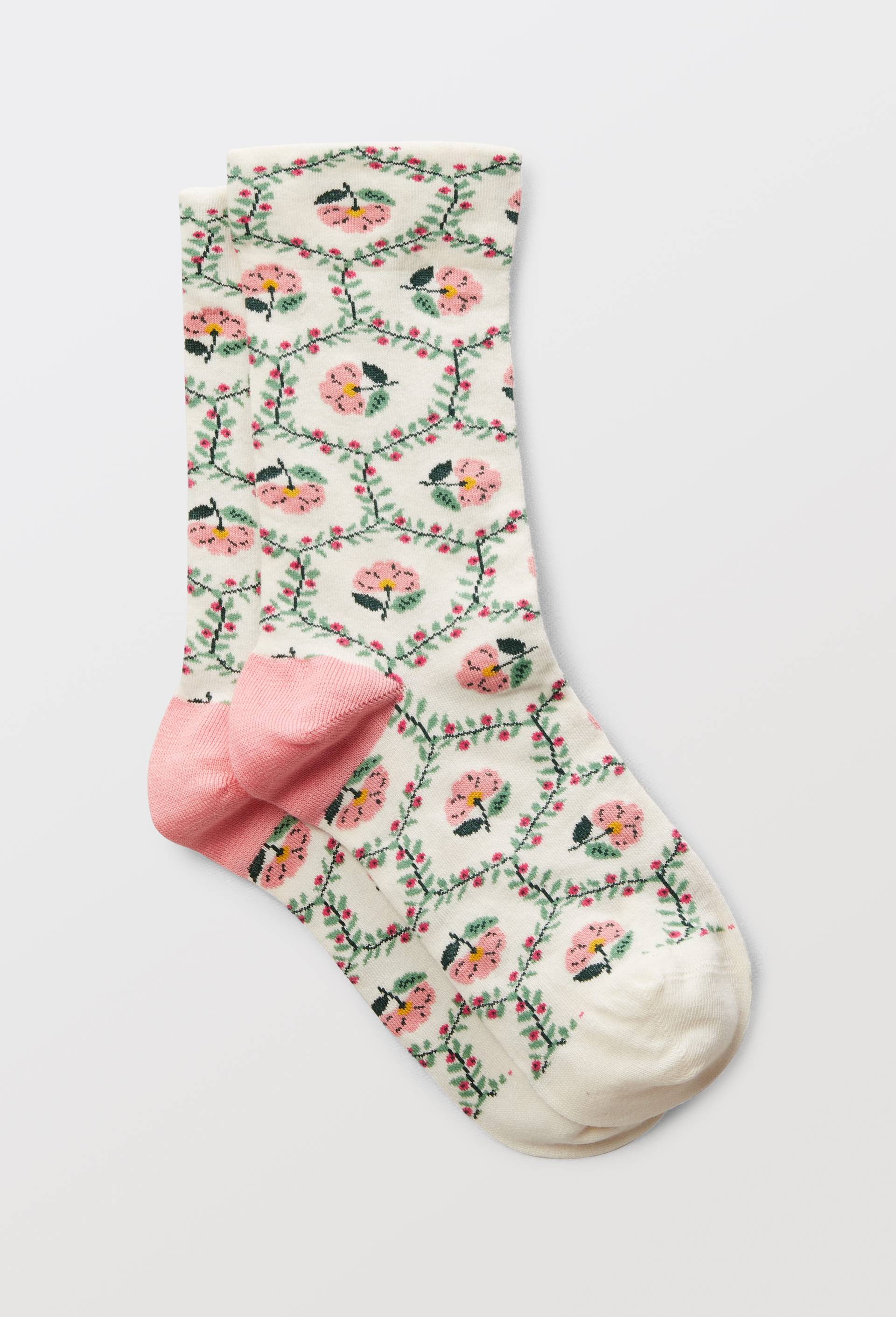 Paire de chaussettes motif tapisserie en coton, Rose, swatch image