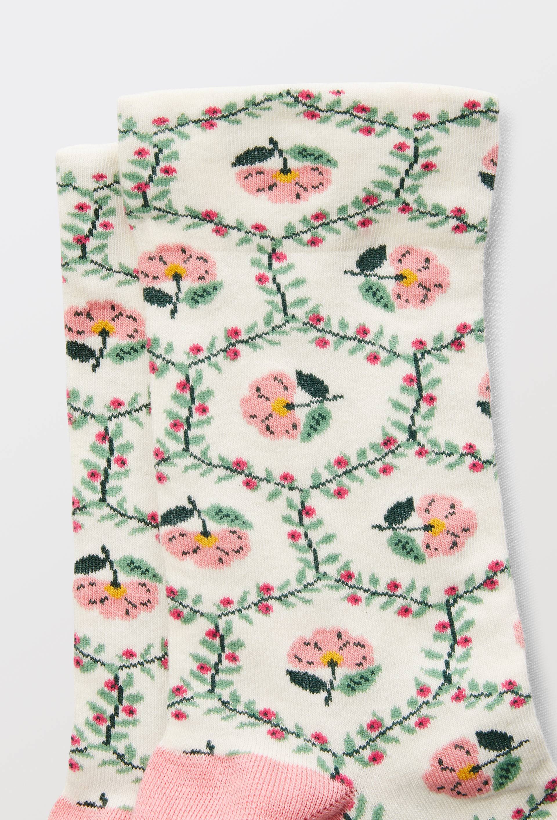 Paire de chaussettes motif tapisserie en coton, Rose, large image number 1