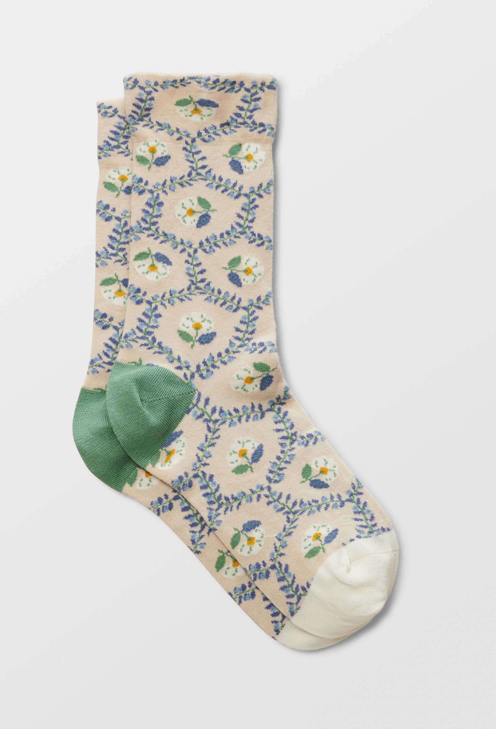Paire de chaussettes motif tapisserie en coton, Bleu, large image number 0
