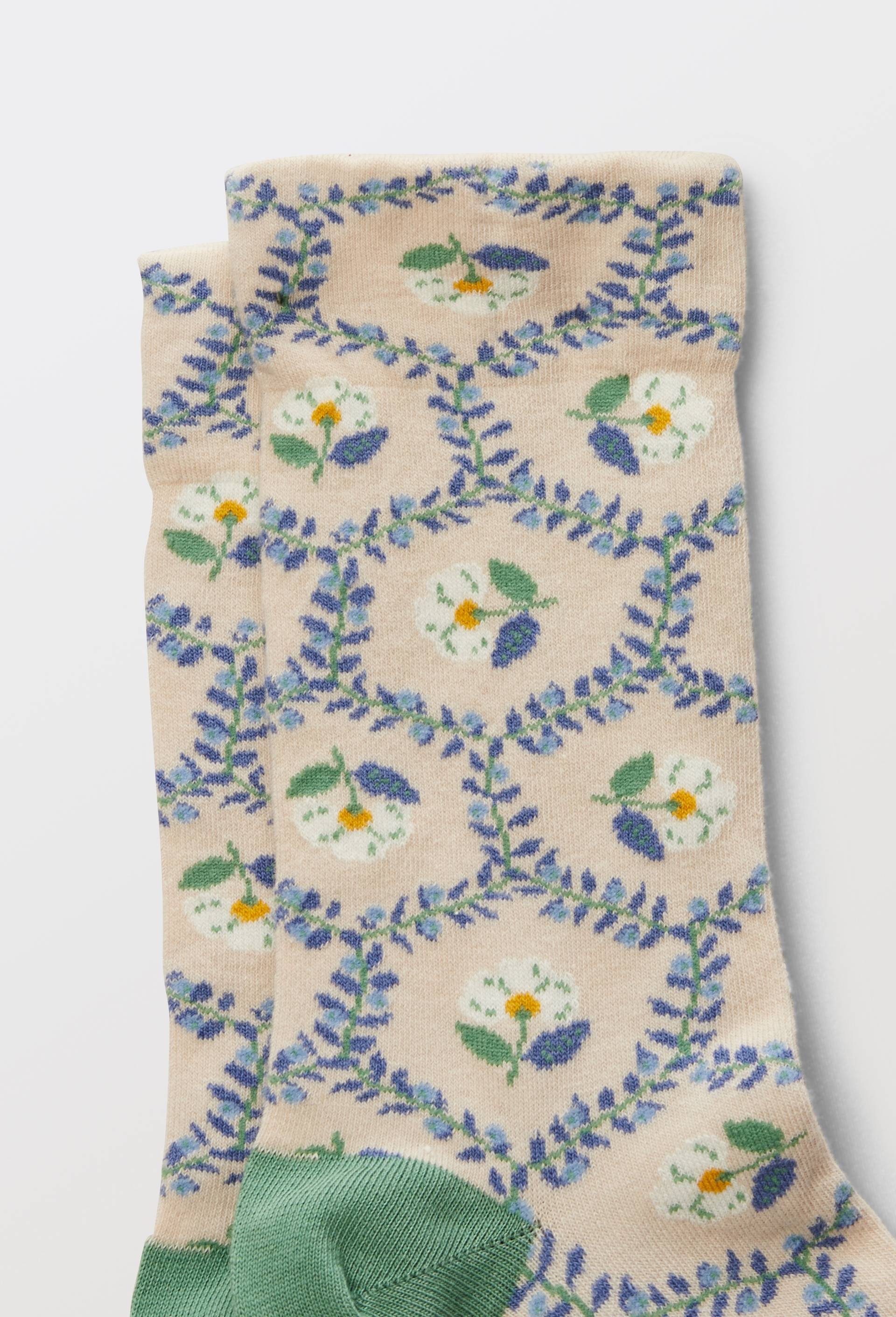 Paire de chaussettes motif tapisserie en coton, Bleu, large image number 1.0