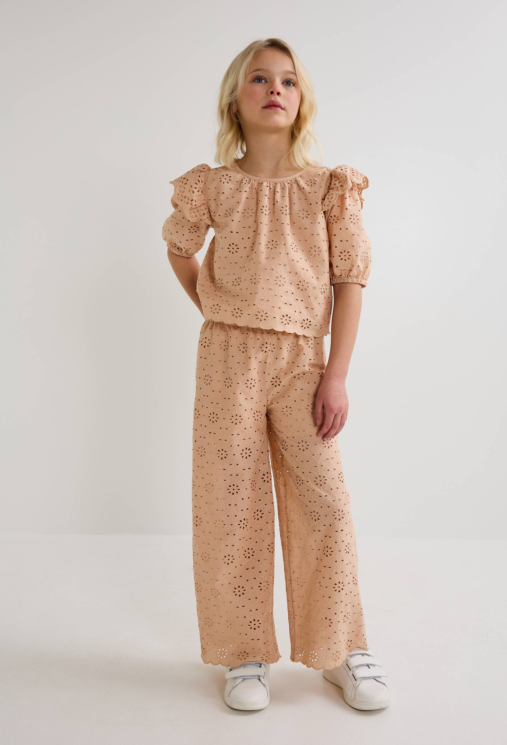 Pantalon brod&eacute; en coton, Beige, large image number 0