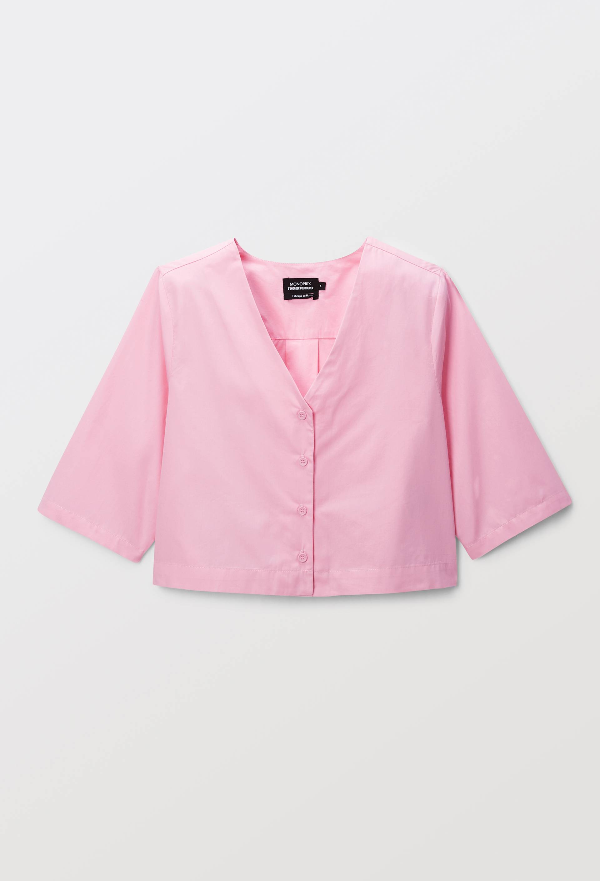 Top manches courtes uni en coton, Rose, large image number 2