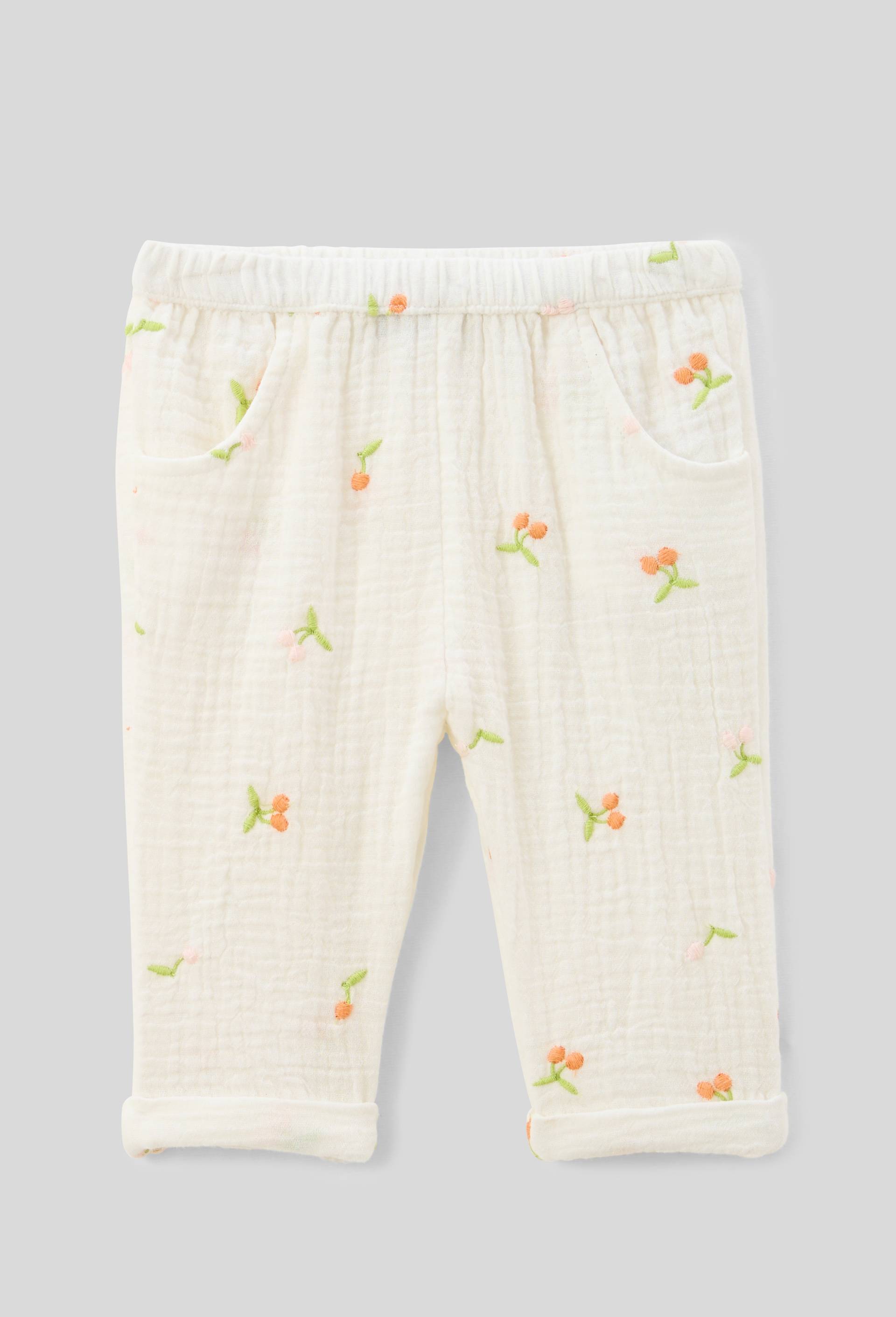 Pantalon en gaze avec broderies, Ecru, large image number 0.0