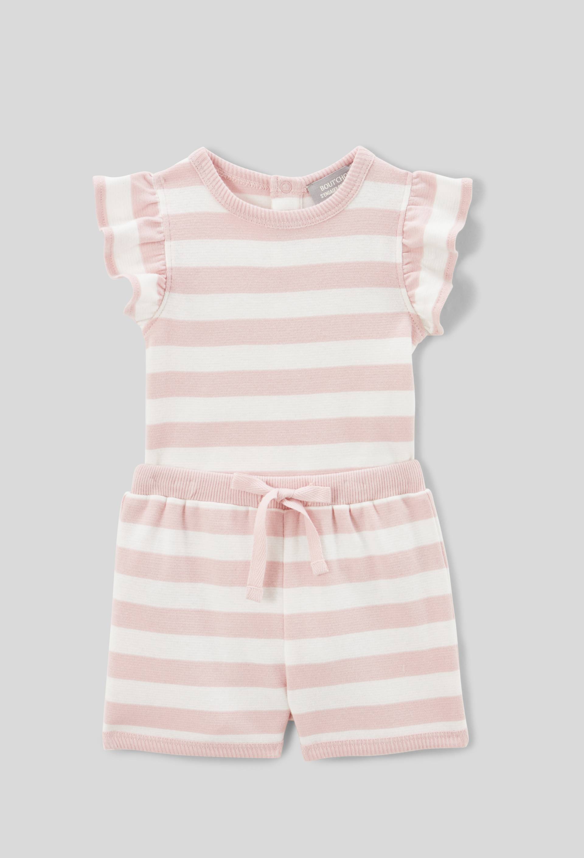 Ensemble body et short ray&eacute; en coton BIO GOTS, Rose clair, large image number 0
