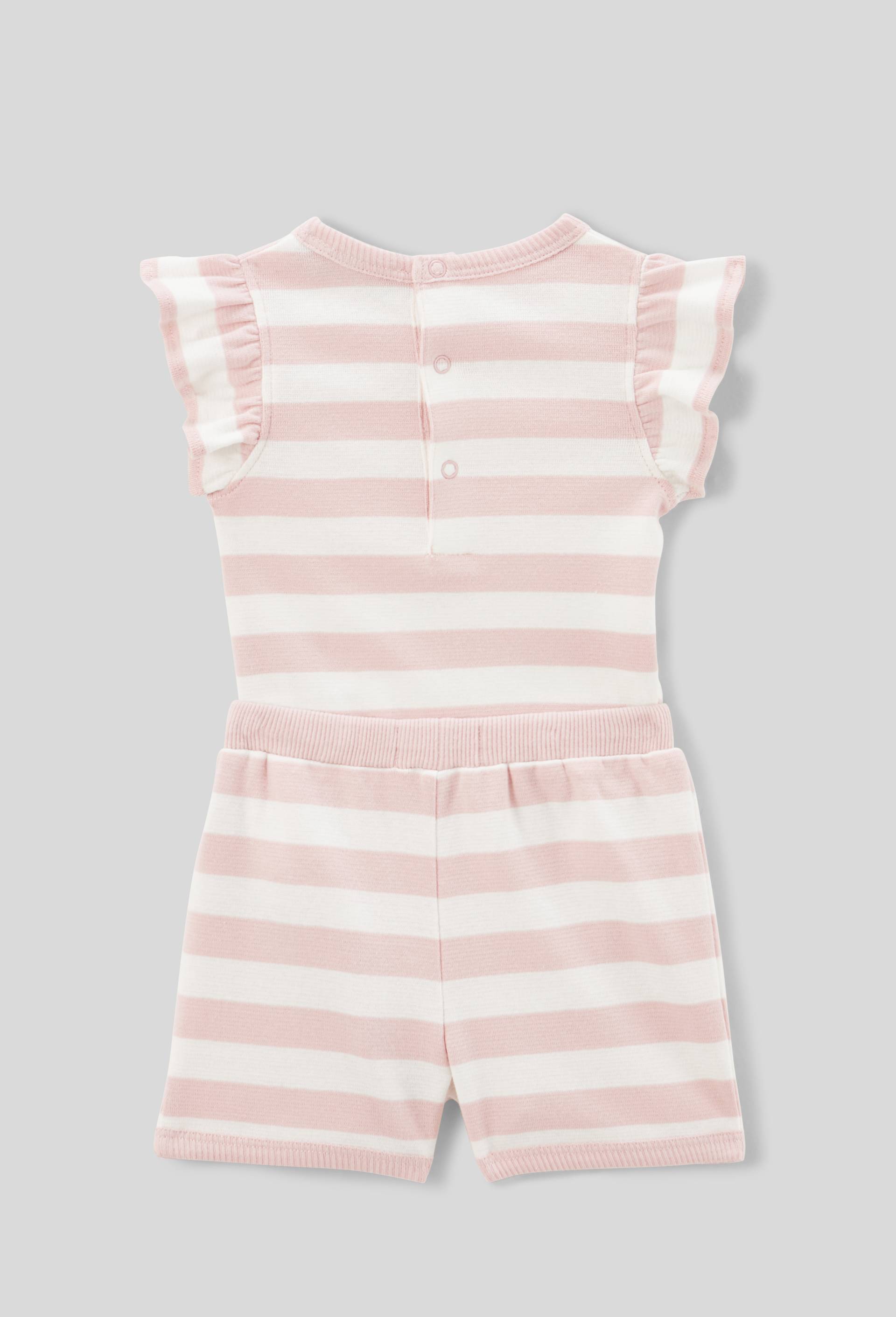 Ensemble body et short ray&eacute; en coton BIO GOTS, Rose clair, large image number 1