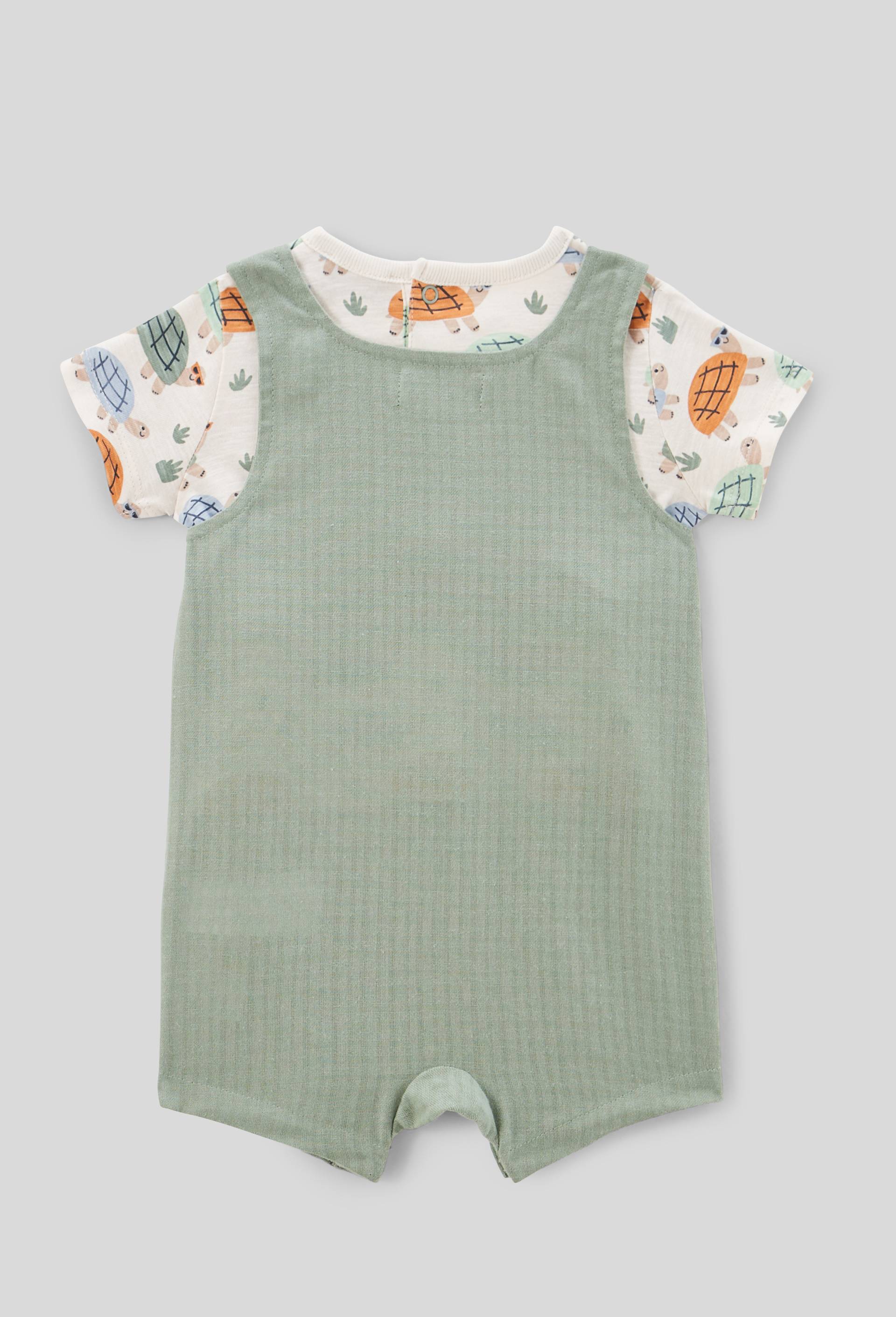 Ensemble tee-shirt et salopette courte en coton BIO GOTS, Vert, large image number 3