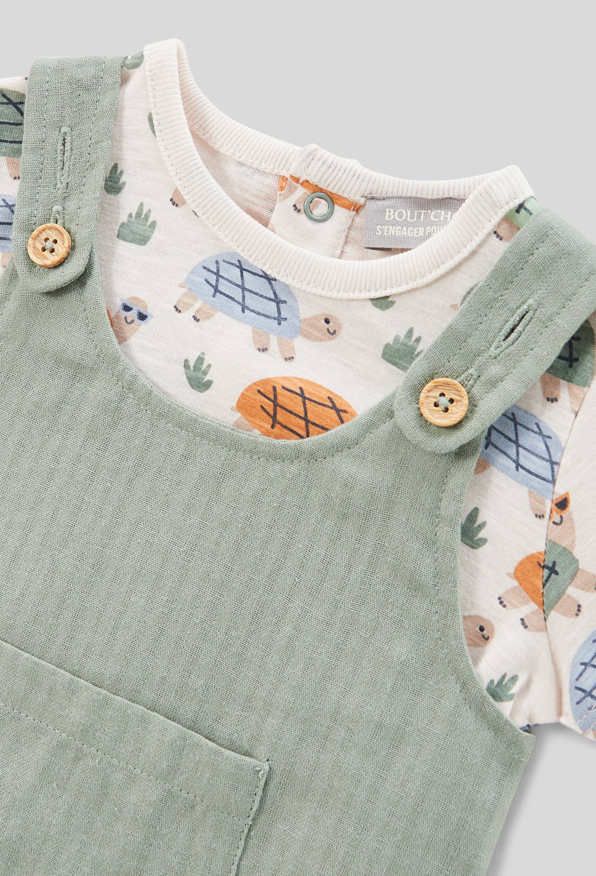 Ensemble tee-shirt et salopette courte en coton BIO GOTS, Vert, large image number 4