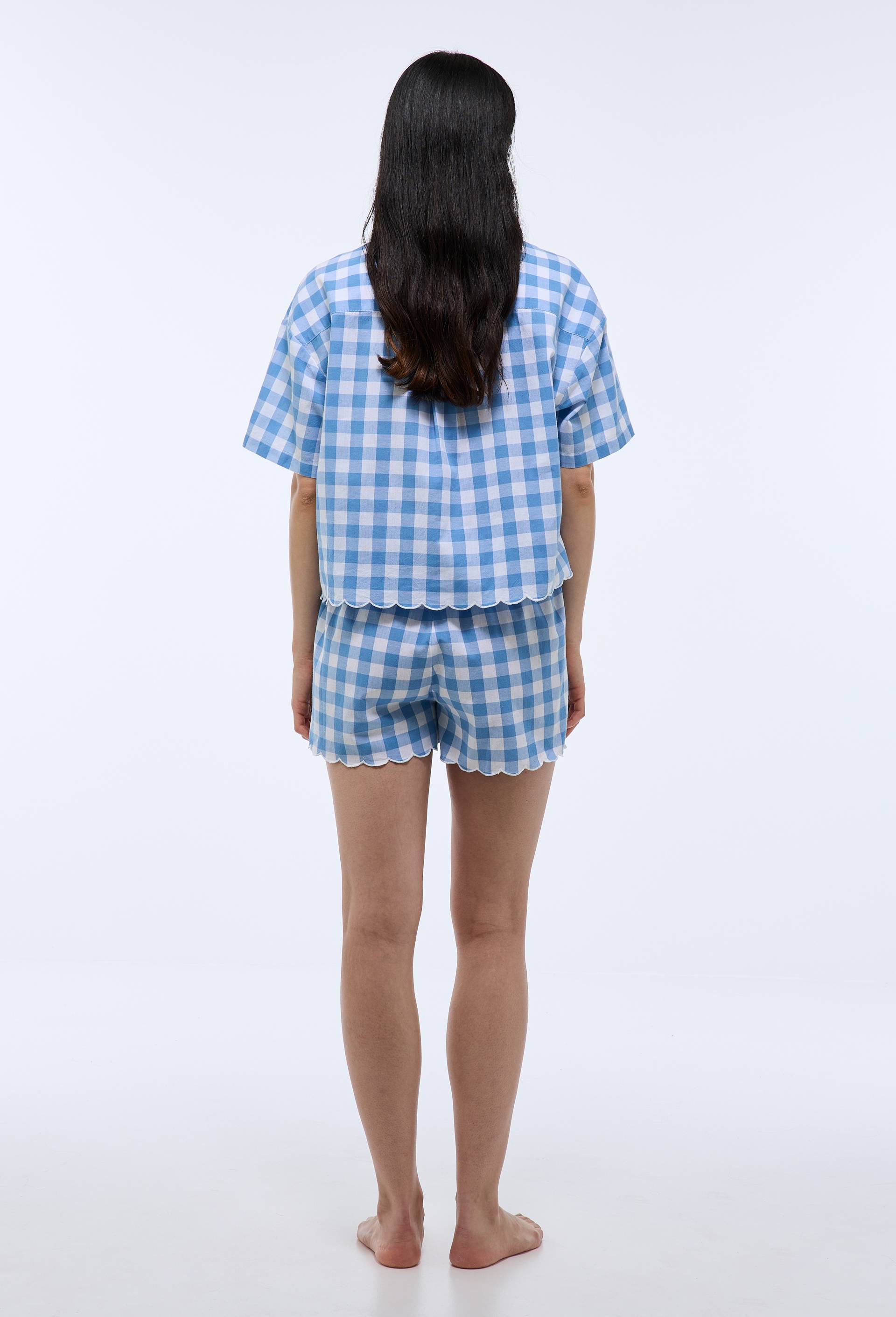 Pyjashort vichy en coton bio GOTS, Bleu, large image number 1