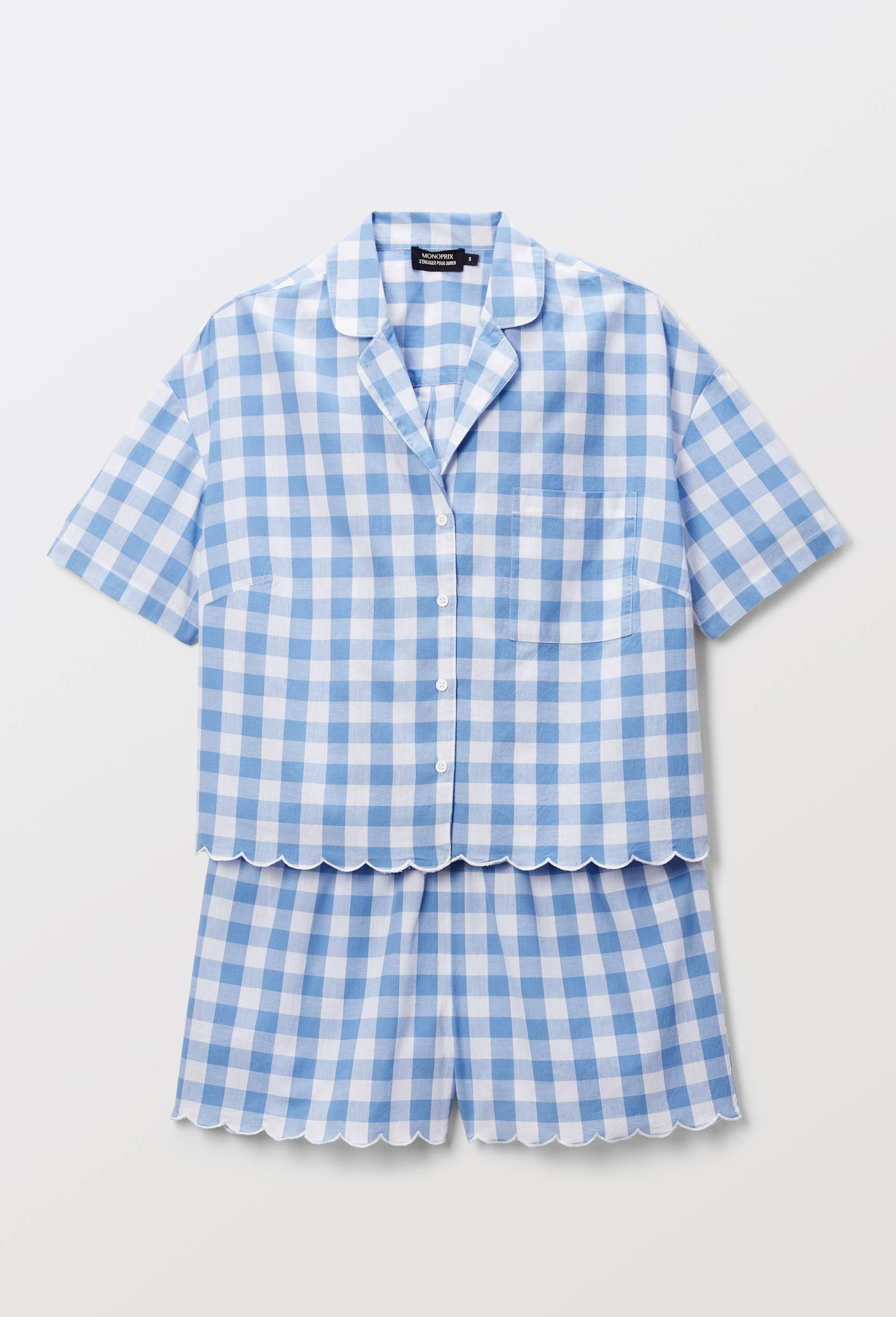 Pyjashort vichy en coton bio GOTS, Bleu, large image number 2