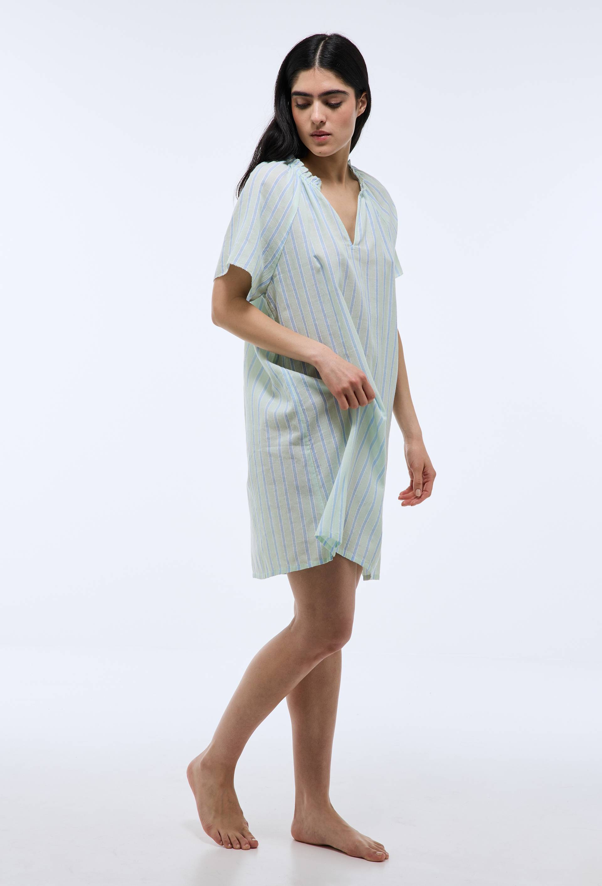 Chemise de nuit ray&eacute;e en coton bio GOTS, Vert clair, large image number 0