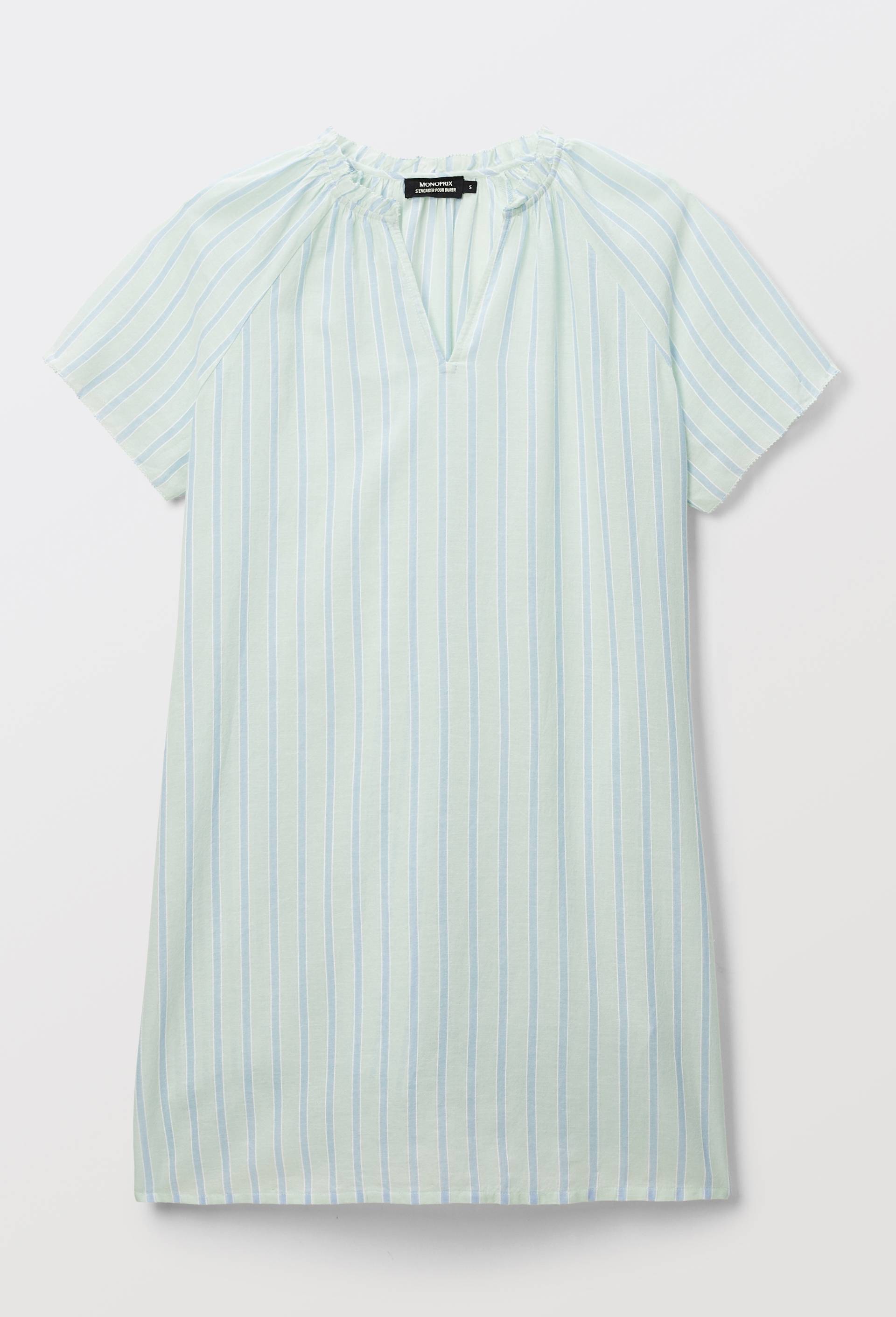 Chemise de nuit ray&eacute;e en coton bio GOTS, Vert clair, large image number 2