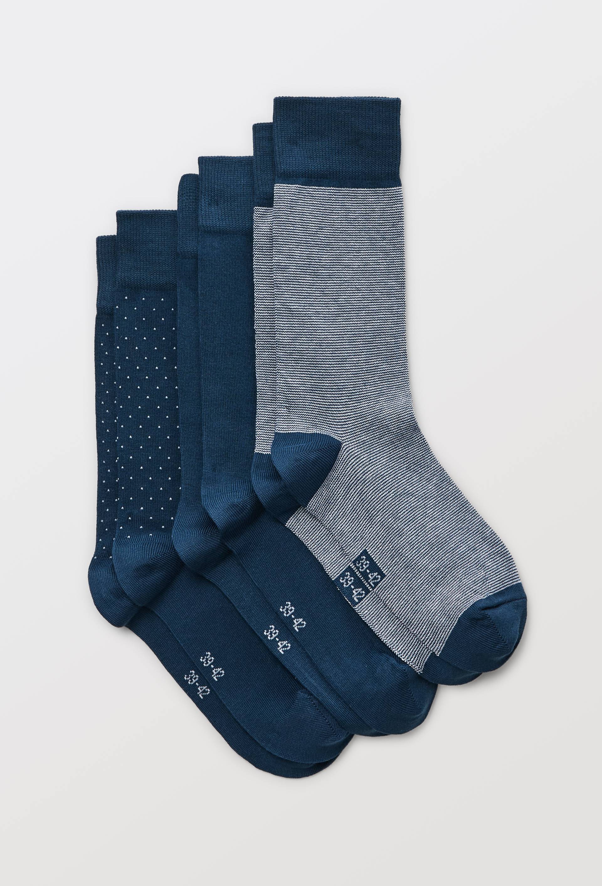 Lot de 3 paires de chaussettes fantaisie en coton, Bleu fonc&eacute;, large image number 0.0