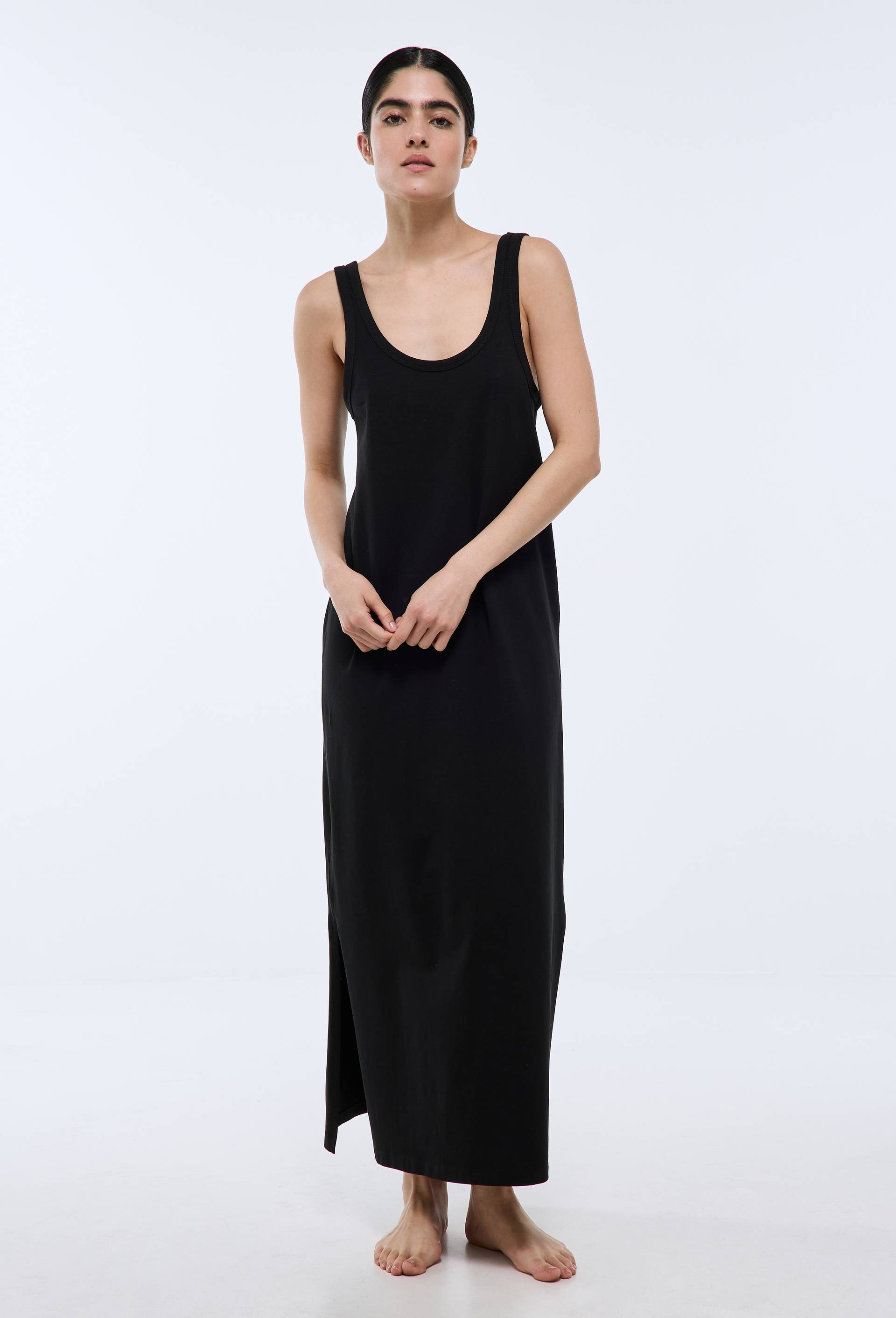 Chemise de nuit longue en coton jersey bio GOTS, Noir, large image number 0.0