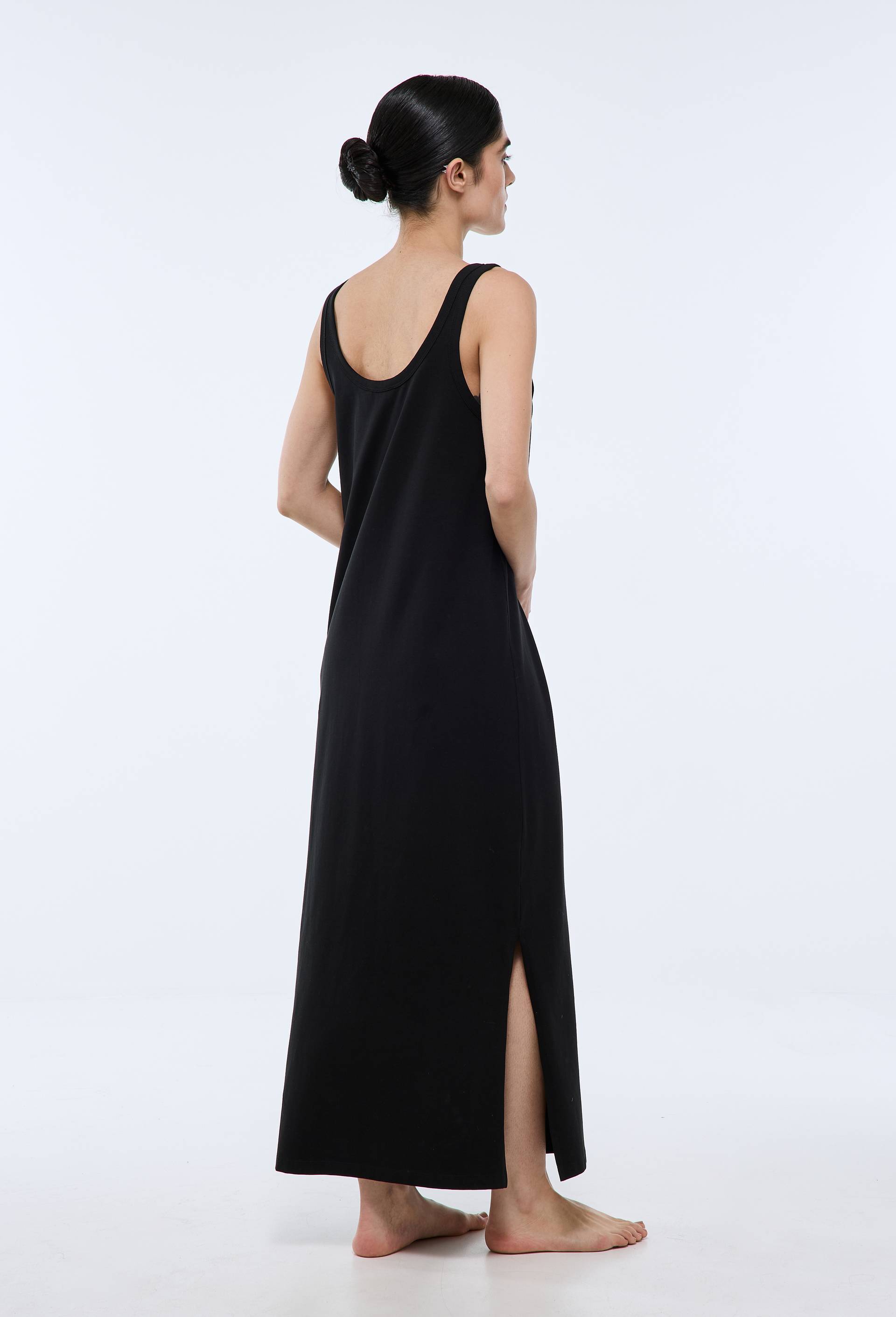 Chemise de nuit longue en coton jersey bio GOTS, Noir, large image number 1