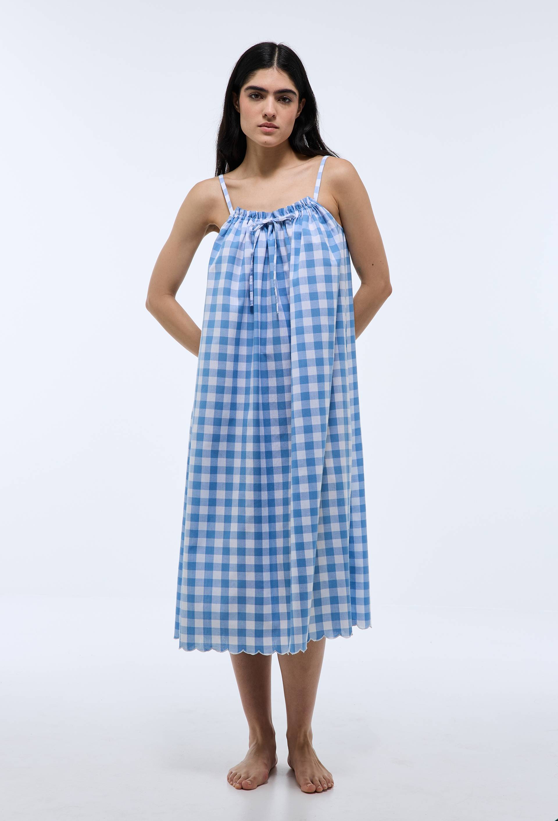 Chemise de nuit vichy en coton bio GOTS, Bleu, large image number 0