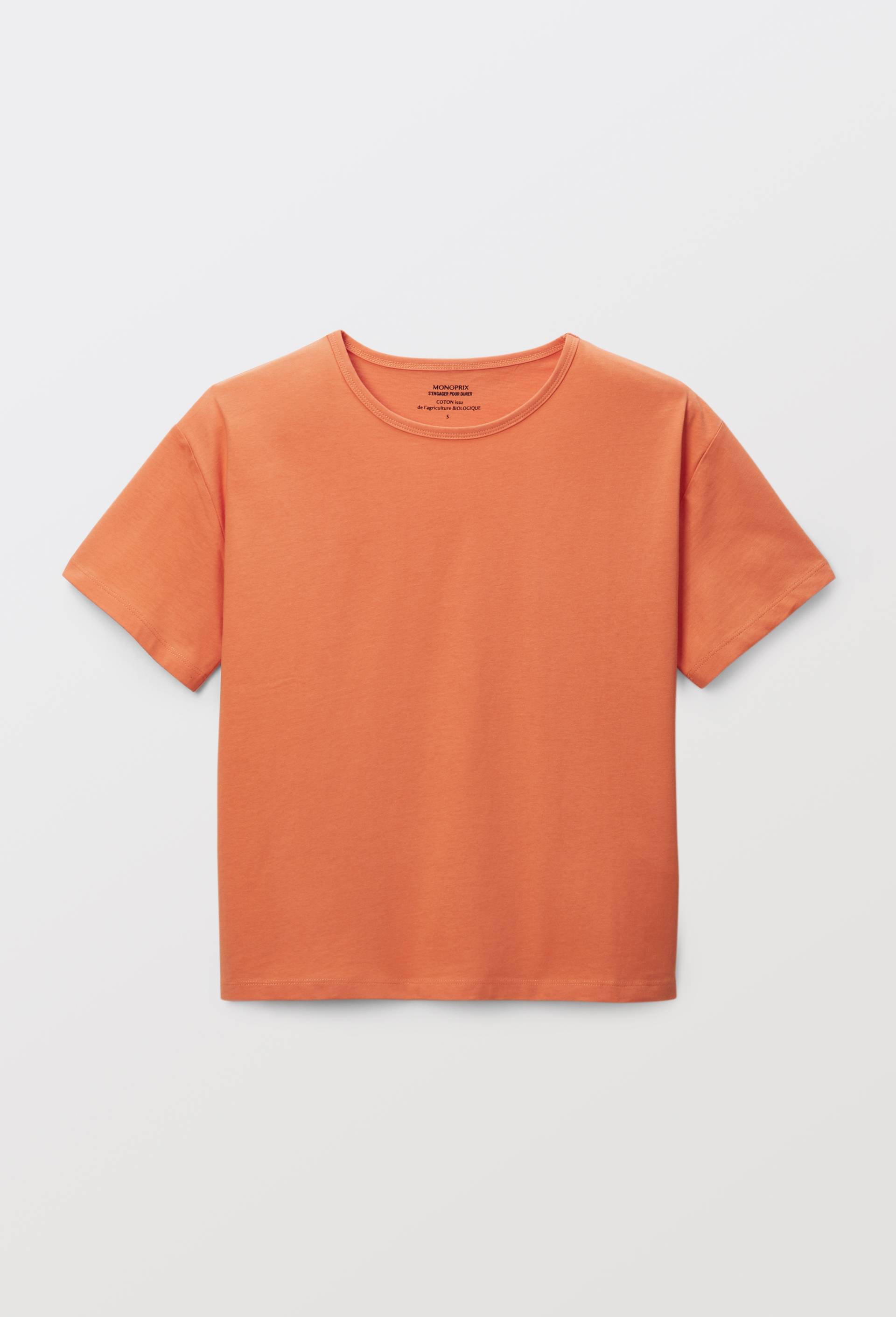 T-shirt &agrave; manches courtes uni en coton BIO, Orange, large image number 2