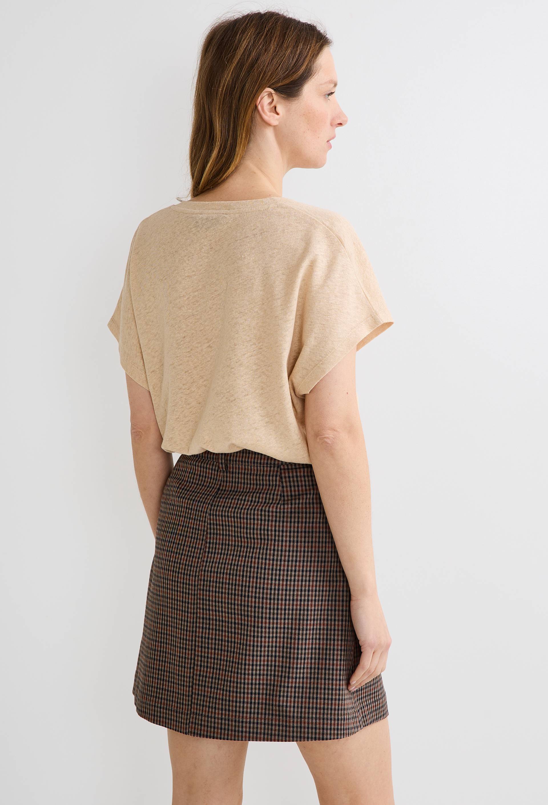 T-shirt manches courtes m&eacute;tallis&eacute; contenant du lin, Beige, large image number 1