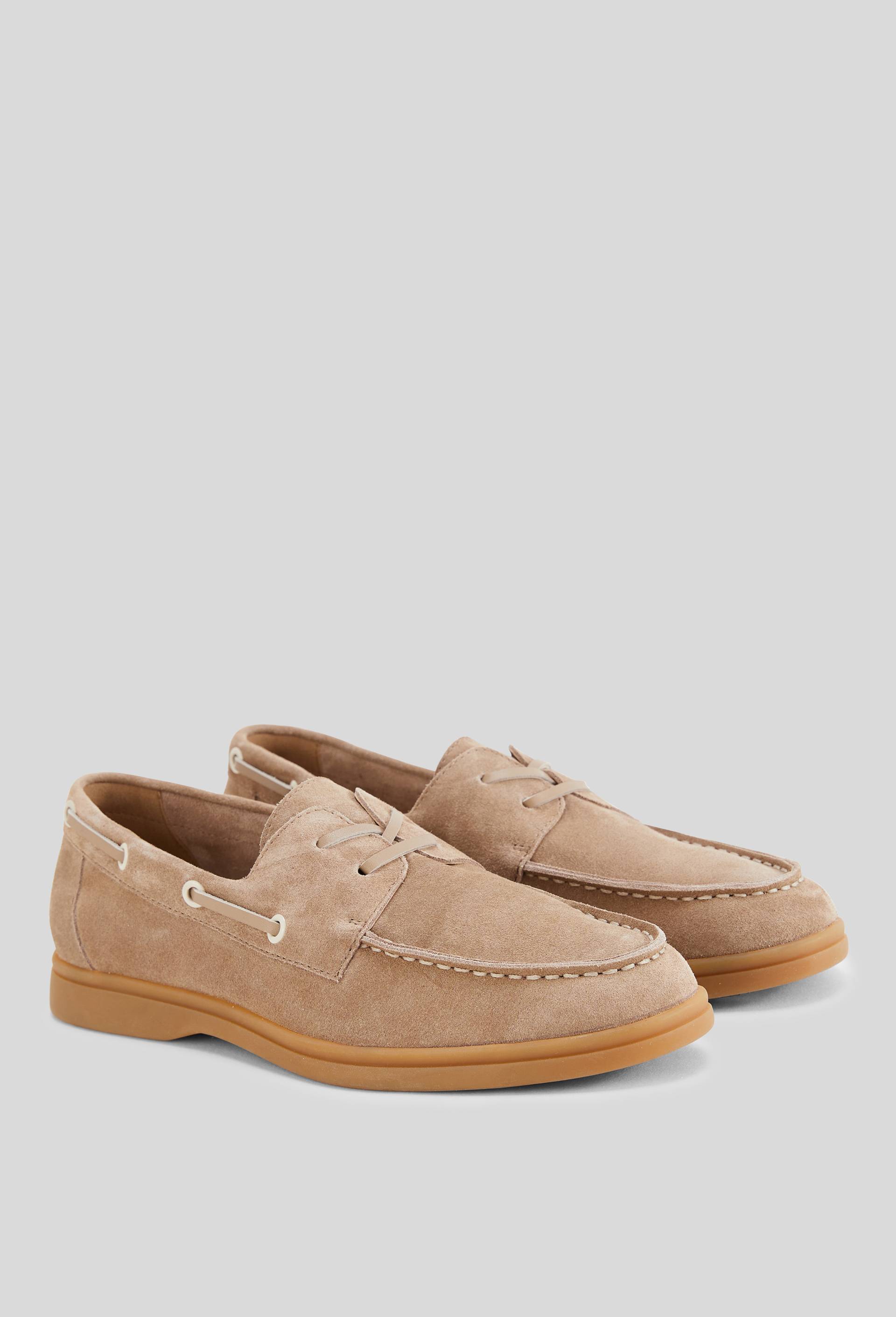 Chaussures bateau &agrave; lacets en cuir, Ecru, swatch image