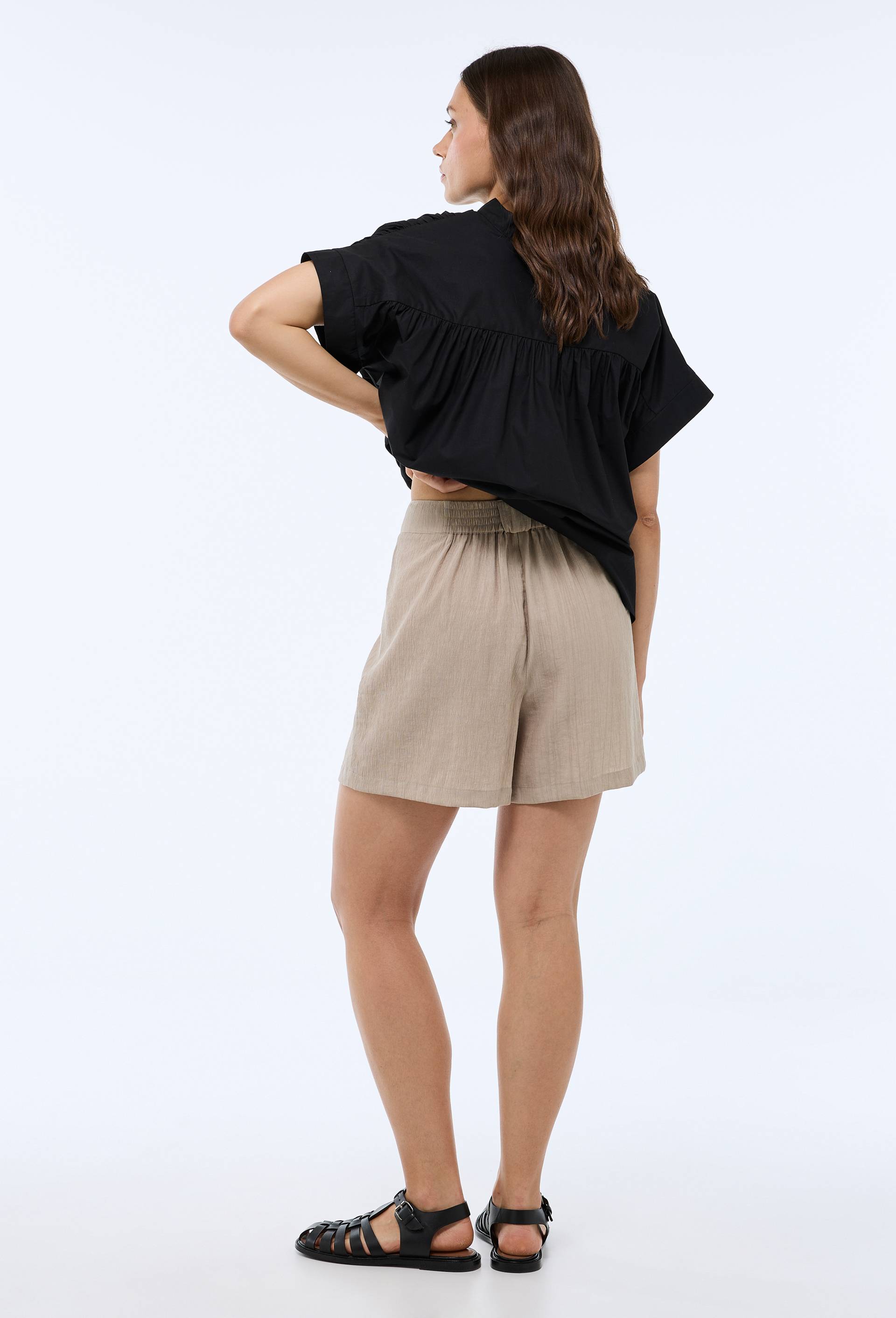 Short uni ceintur&eacute; taille haute, Beige clair, large image number 1