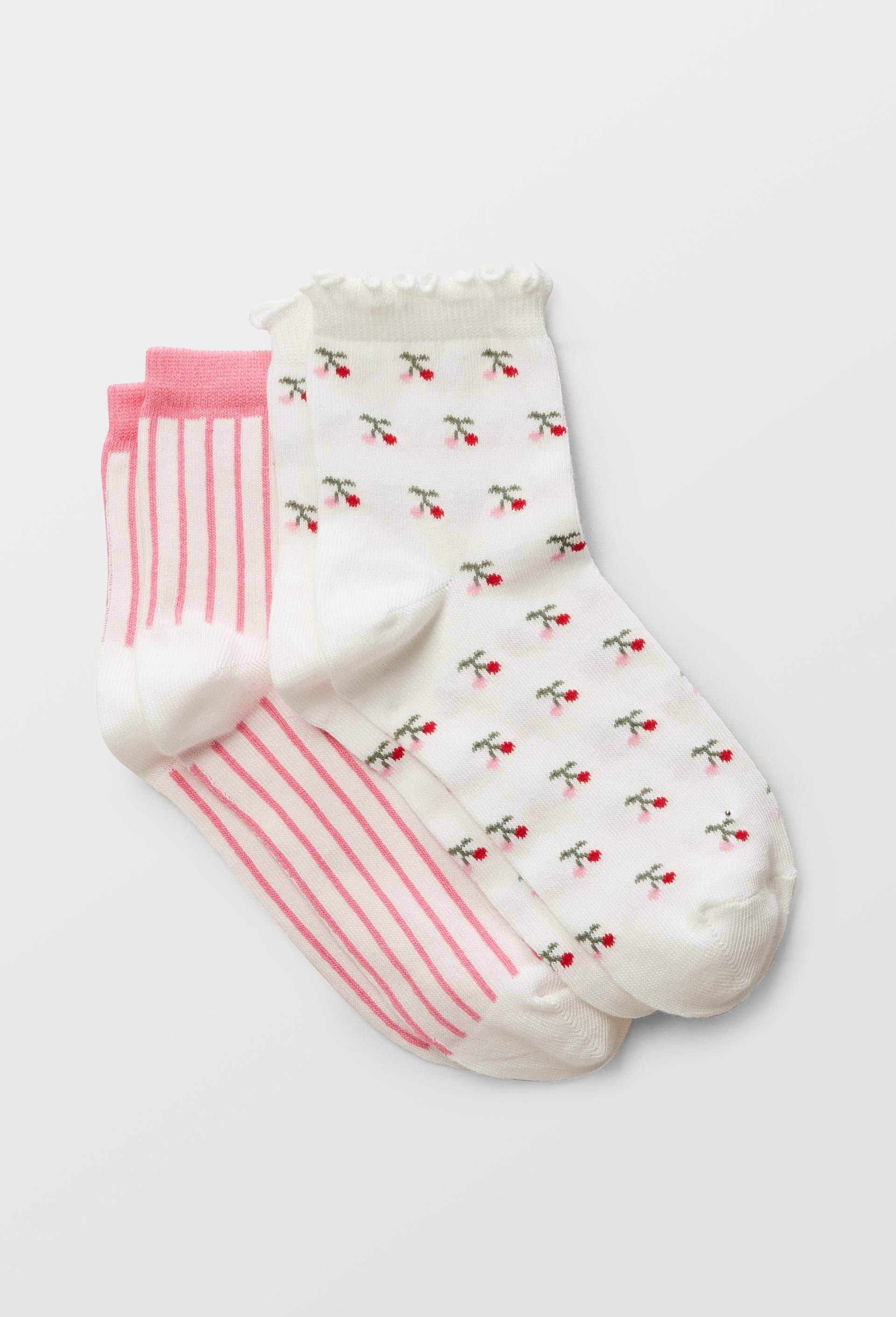 Lot de 2 paires de socquettes fantaisies en coton, Ecru, large image number 0