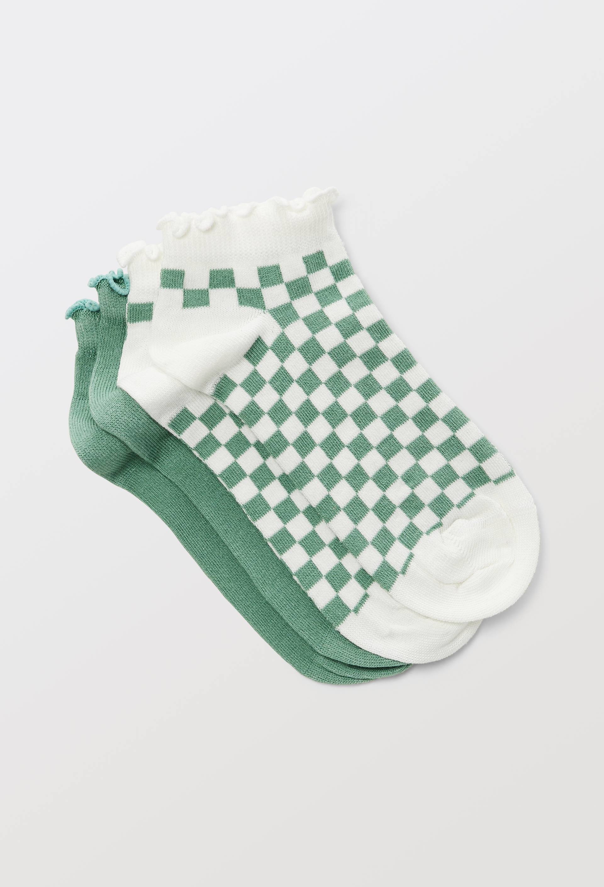 Lot de 2 paires de mini-socquettes &agrave; damiers en coton, Vert clair, swatch image