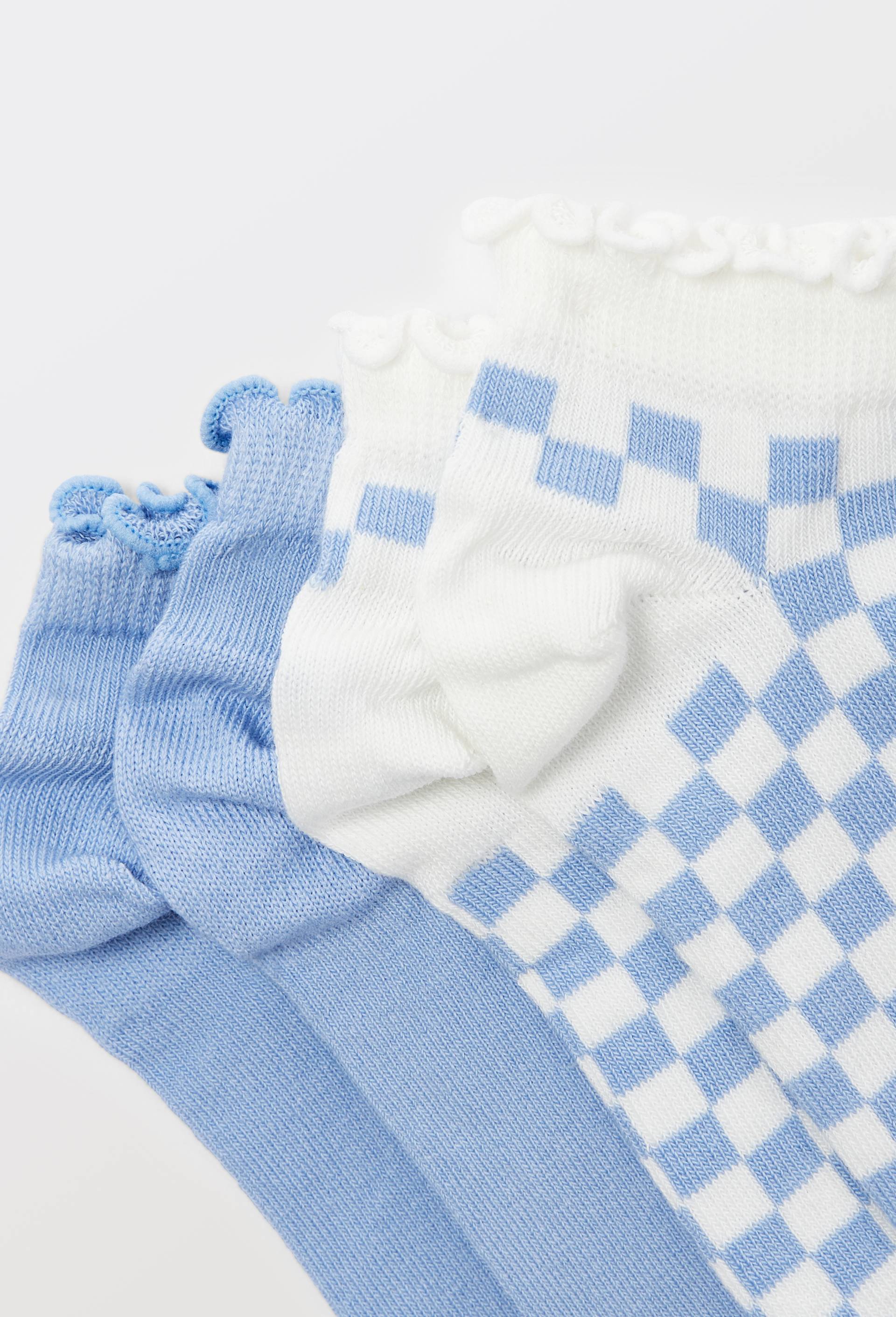 Lot de 2 paires de mini-socquettes &agrave; damiers en coton, Bleu, large image number 1