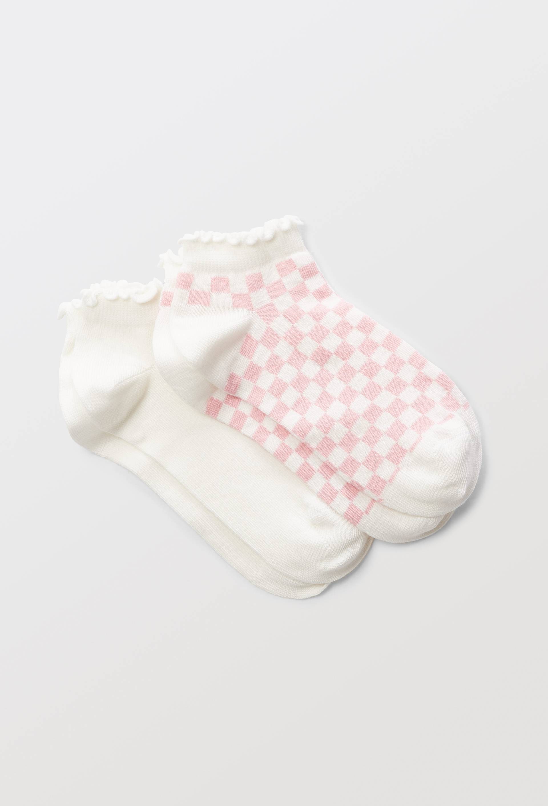 Lot de 2 paires de mini-socquettes &agrave; damiers en coton, Rose clair, large image number 0