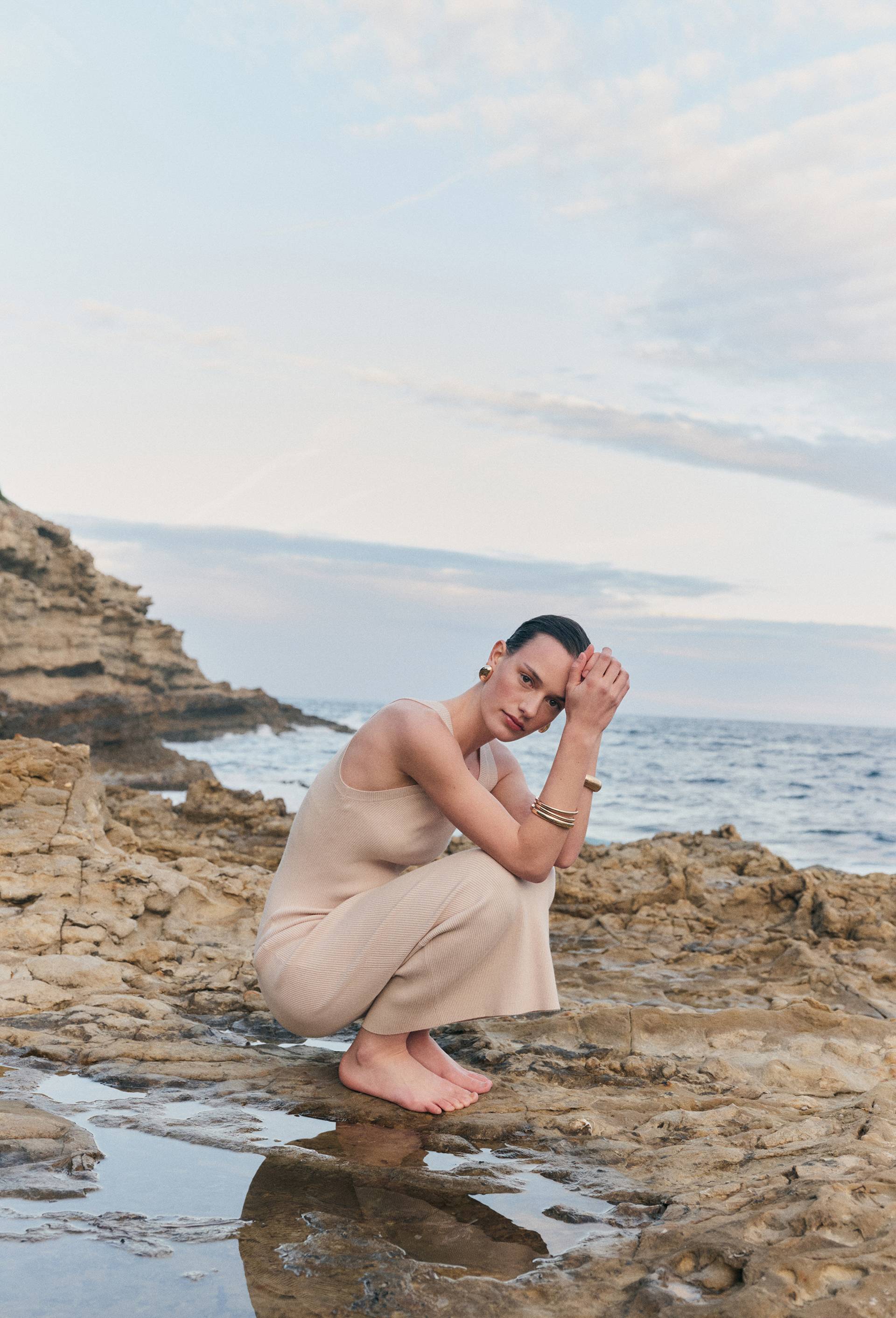 Robe unie en maille, Beige clair, swatch image