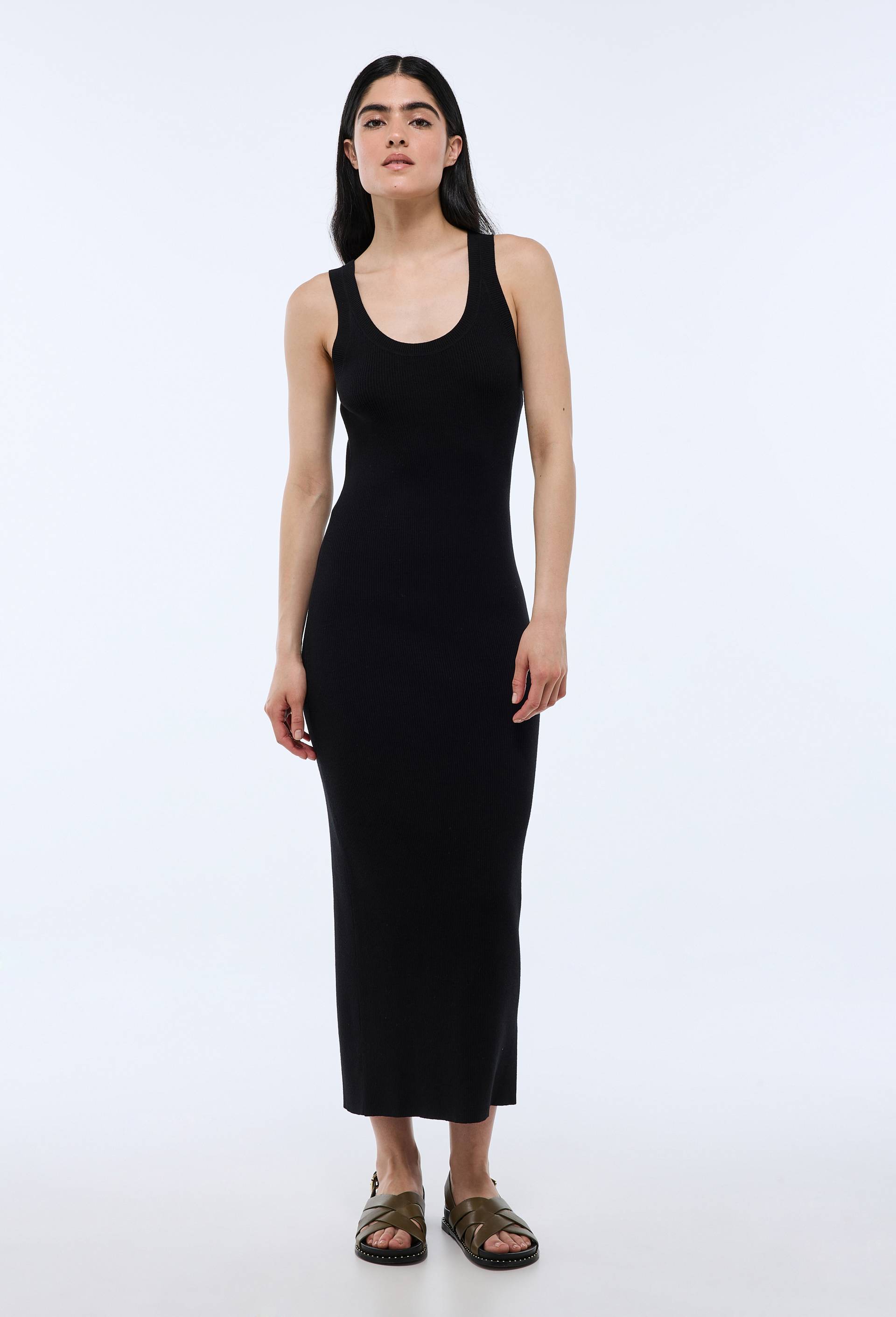 Robe unie en maille, Noir, swatch image