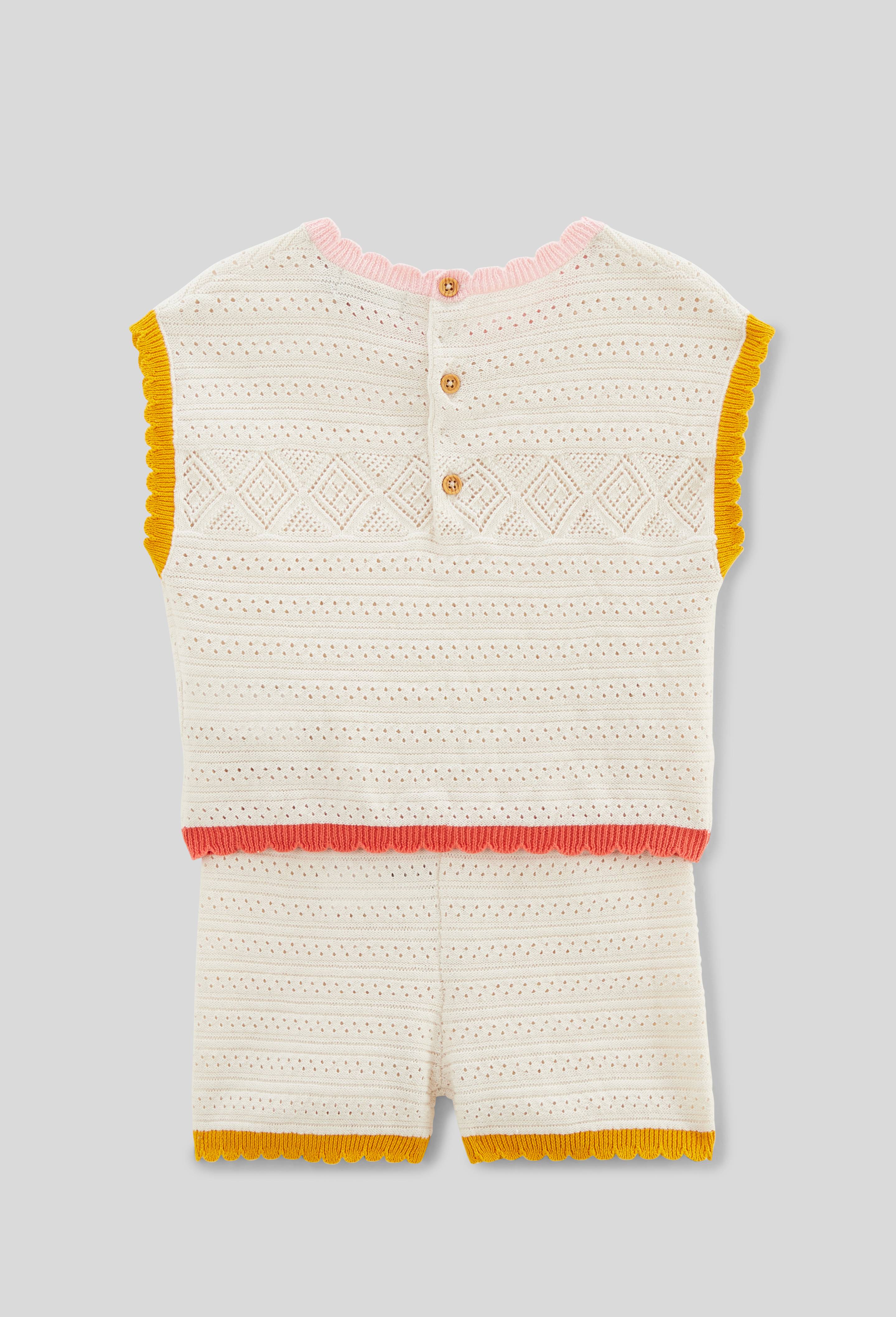 Ensemble pull sans manches et short tricots unis en coton, Beige clair, large image number 1