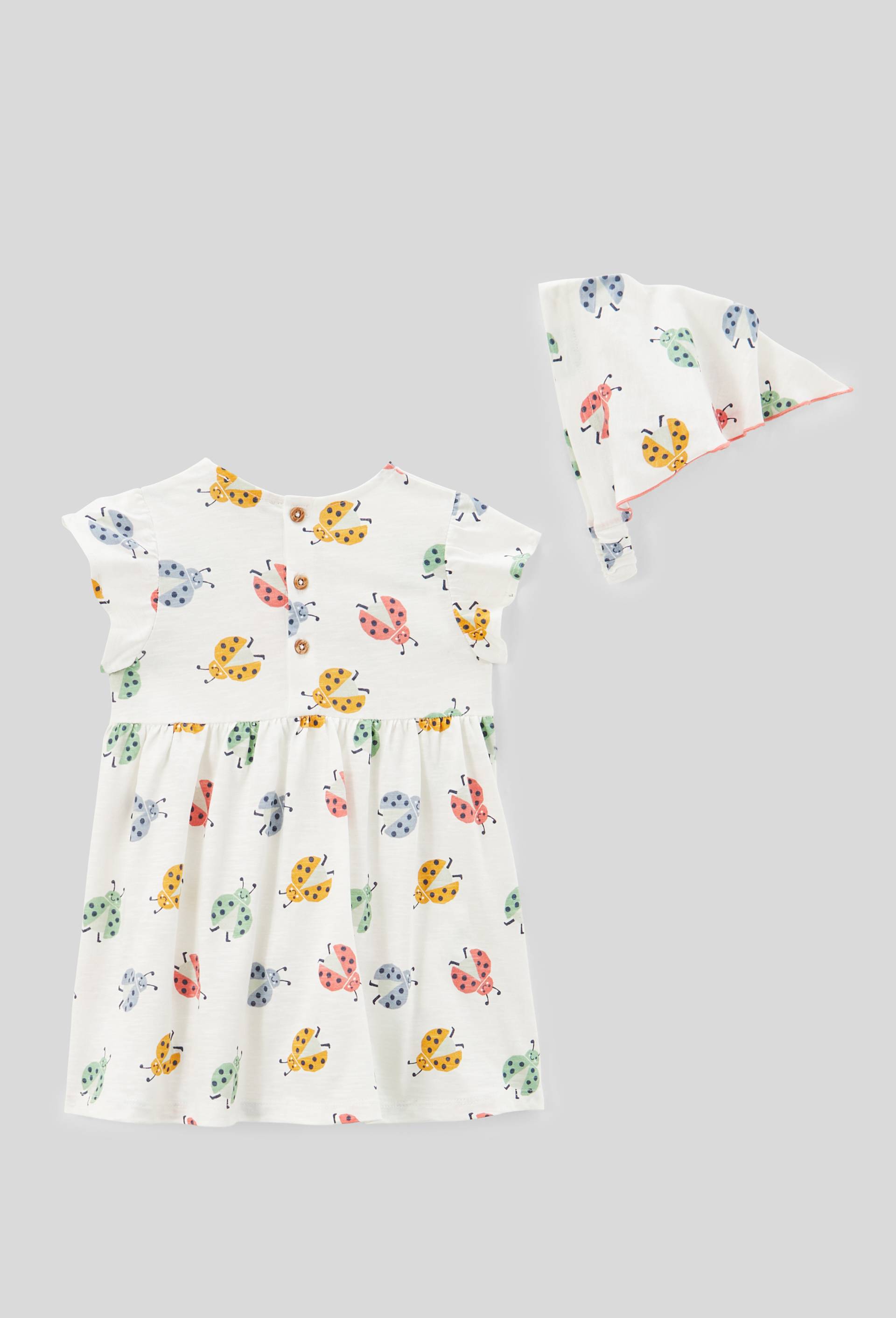 Robe avec fichu imprimés en coton BIO GOTS, Beige clair, large image number 1