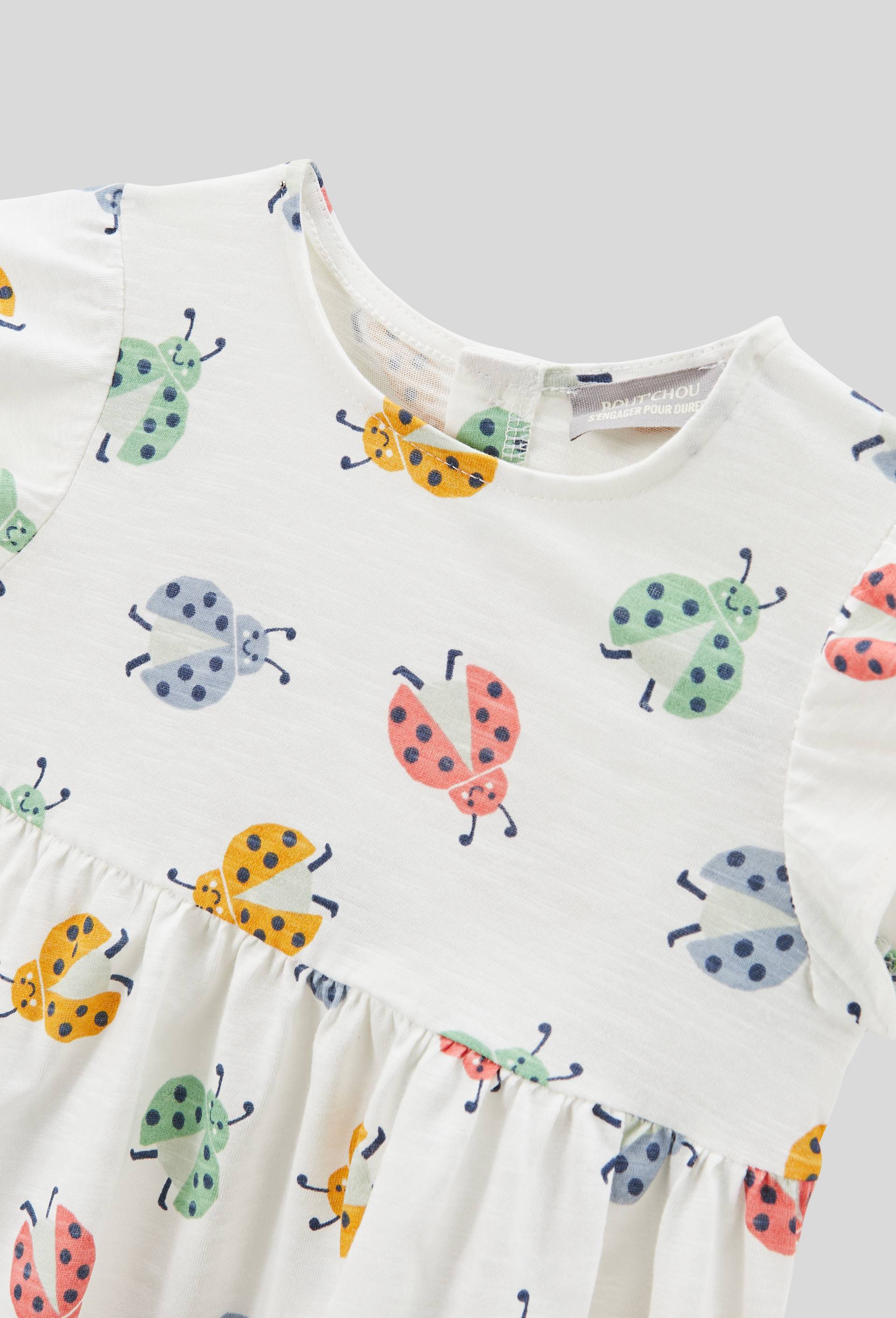 Robe avec fichu imprimés en coton BIO GOTS, Beige clair, large image number 2.0