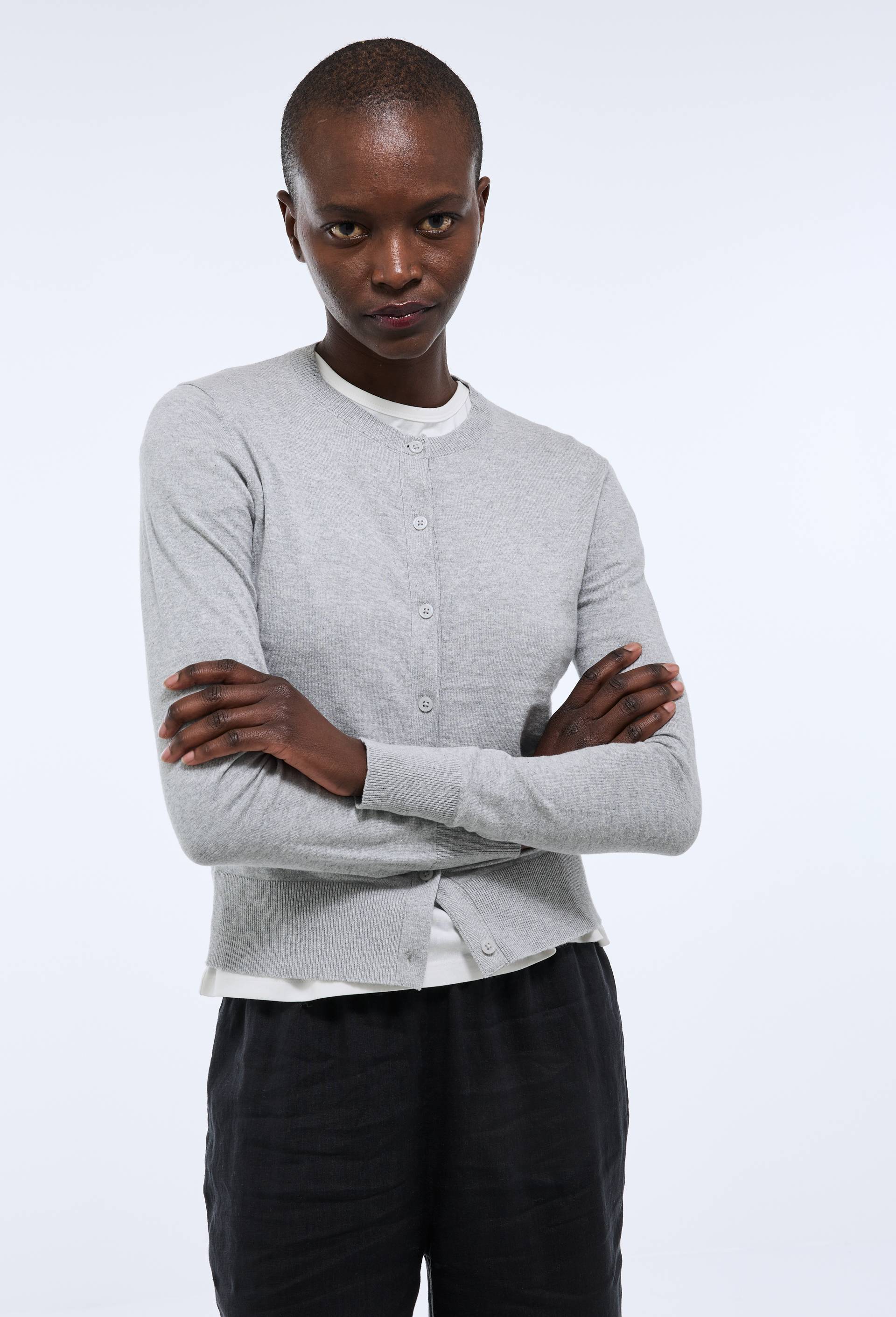 Cardigan boutonné en coton, Gris, large image number 0