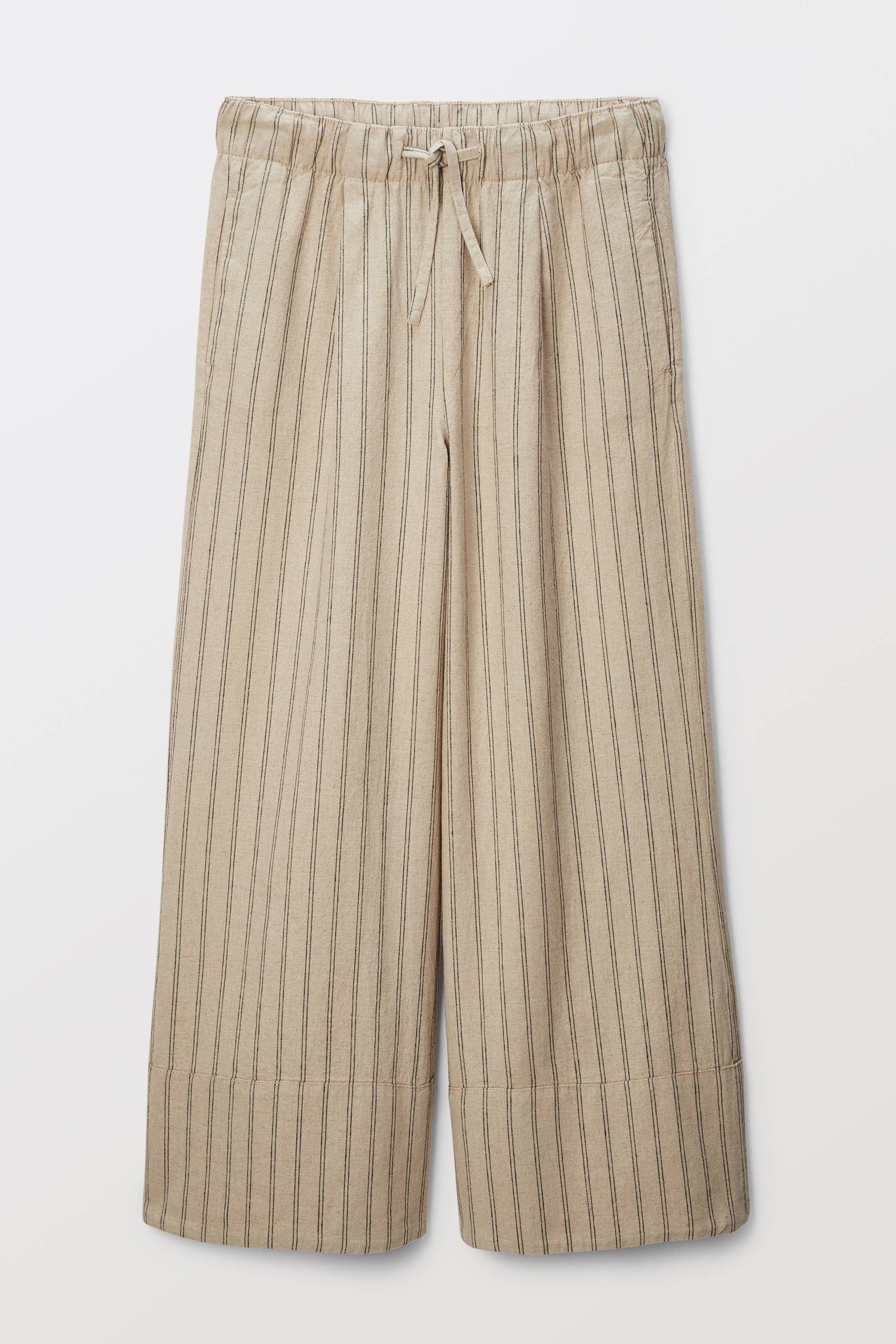 Pantalon ray&eacute; taille &eacute;lastiqu&eacute; large en lin et coton, Beige clair, large image number 2