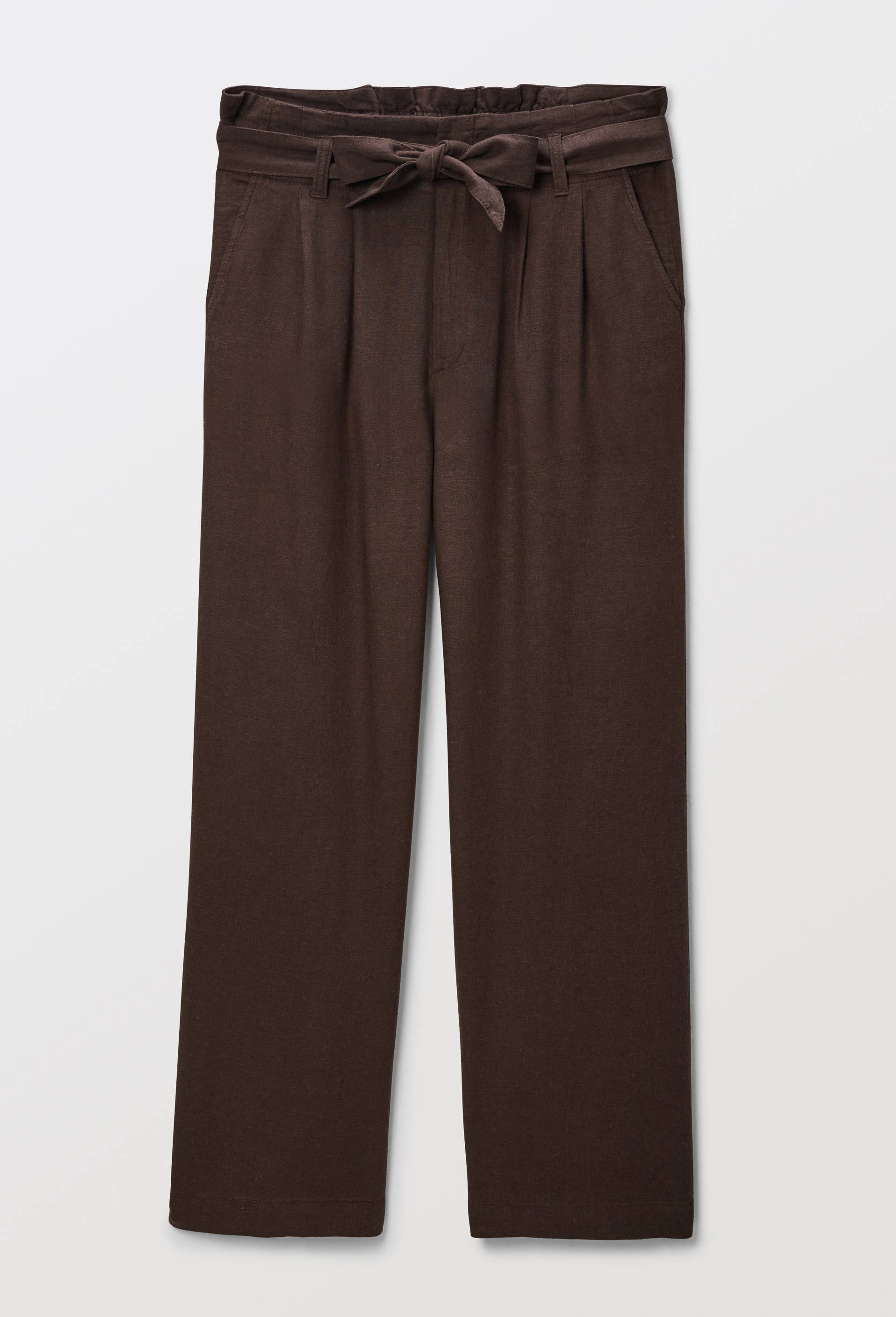 Pantalon large ceintur&eacute; taille elastiqu&eacute;e, Brun fonc&eacute;, large image number 3