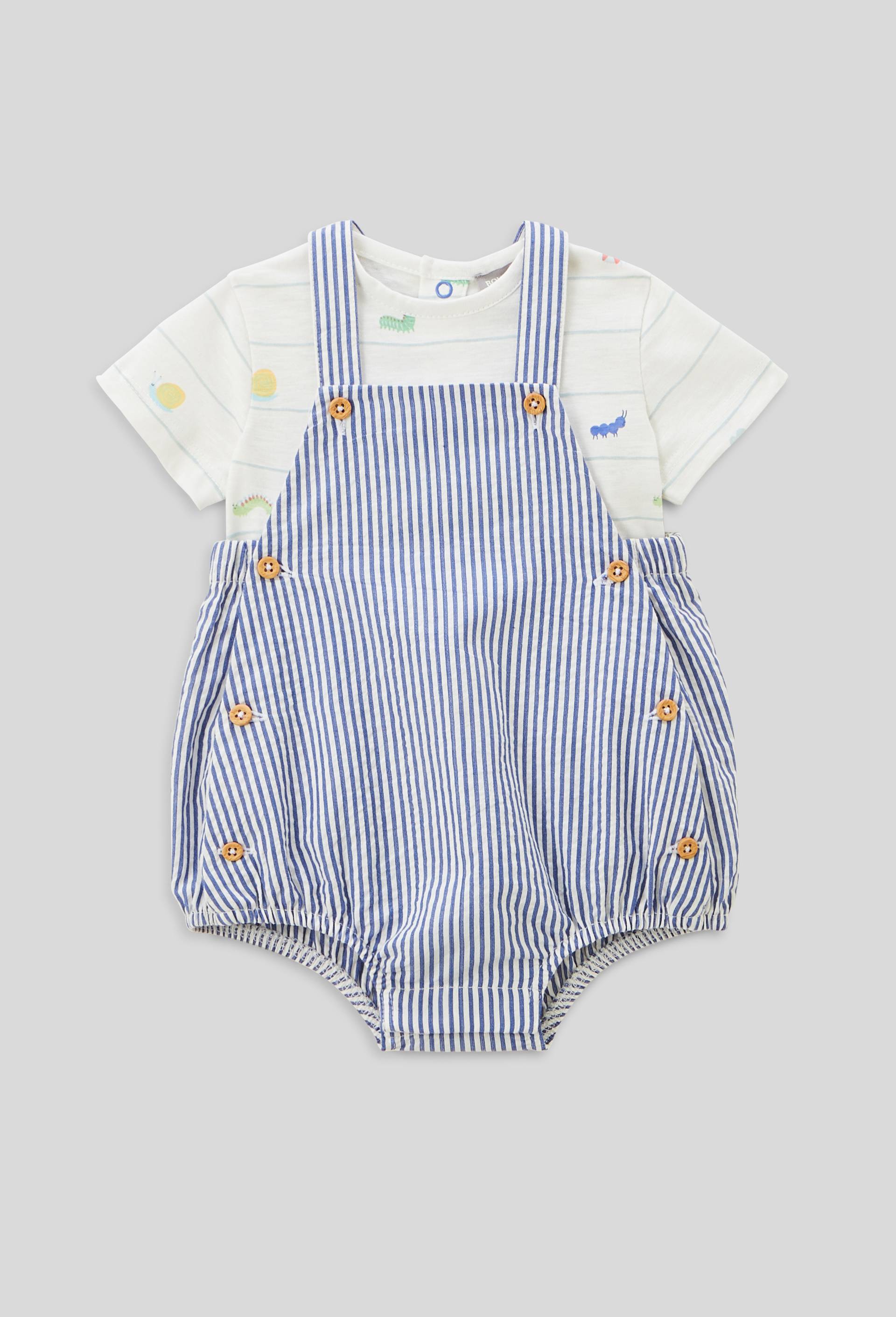 Set barboteuse ray&eacute;e et tee-shirt imprim&eacute;, Bleu, large image number 2