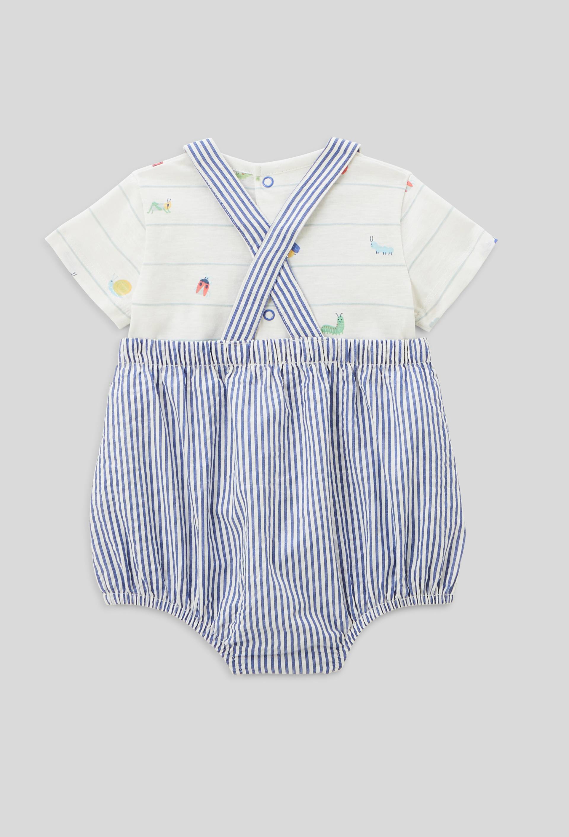 Set barboteuse ray&eacute;e et tee-shirt imprim&eacute;, Bleu, large image number 3