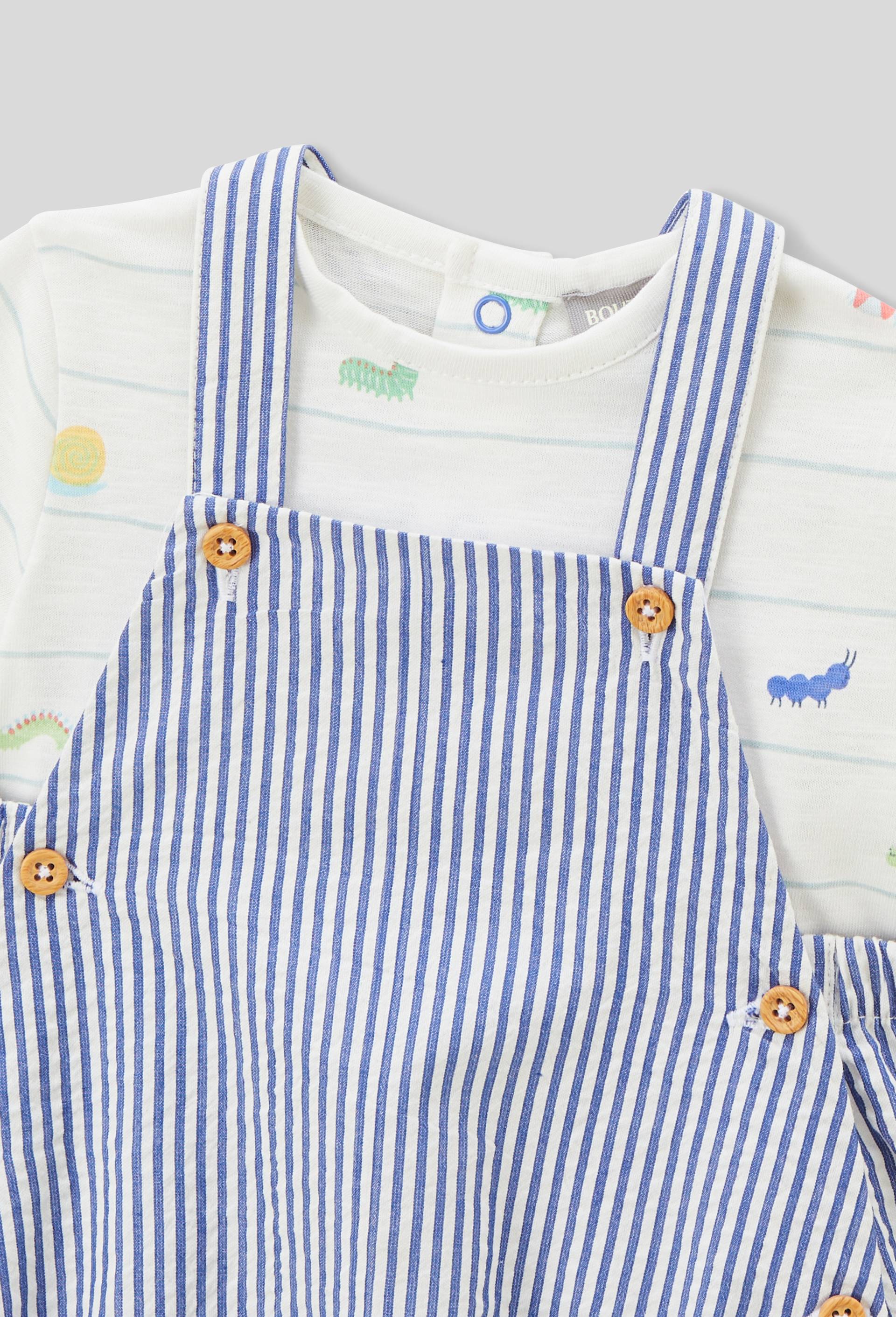 Set barboteuse ray&eacute;e et tee-shirt imprim&eacute;, Bleu, large image number 4