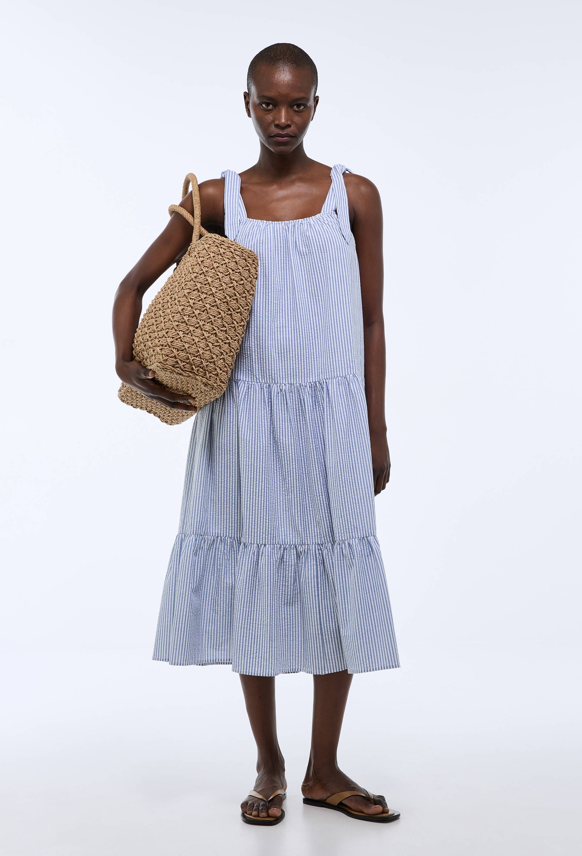 Robe de plage &agrave; rayures en coton BIO GOTS, Bleu fonc&eacute;, swatch image