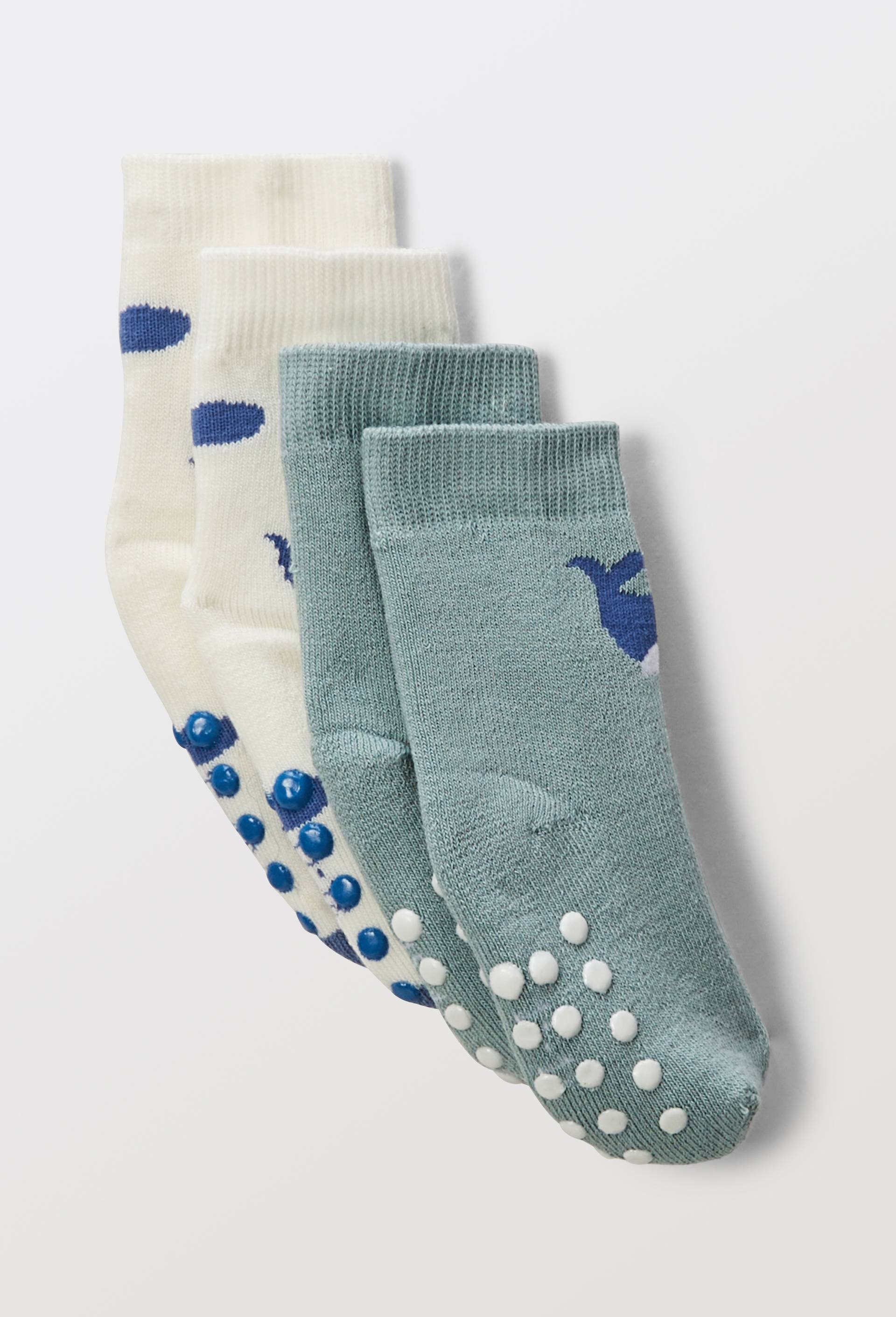 Lot de 2 paires de chaussettes antid&eacute;rapante imprim&eacute;es en coton BIO GOTS, Vert clair, large image number 0.0